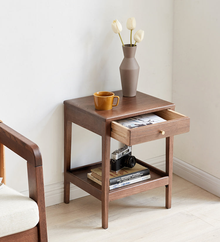 Solid Oak & Black Walnut Wood Side Cabinet - Rustic Nightstand, Entryway Storage, or Bathroom Organizer - Handcrafted Wooden Furniture for Home Decor