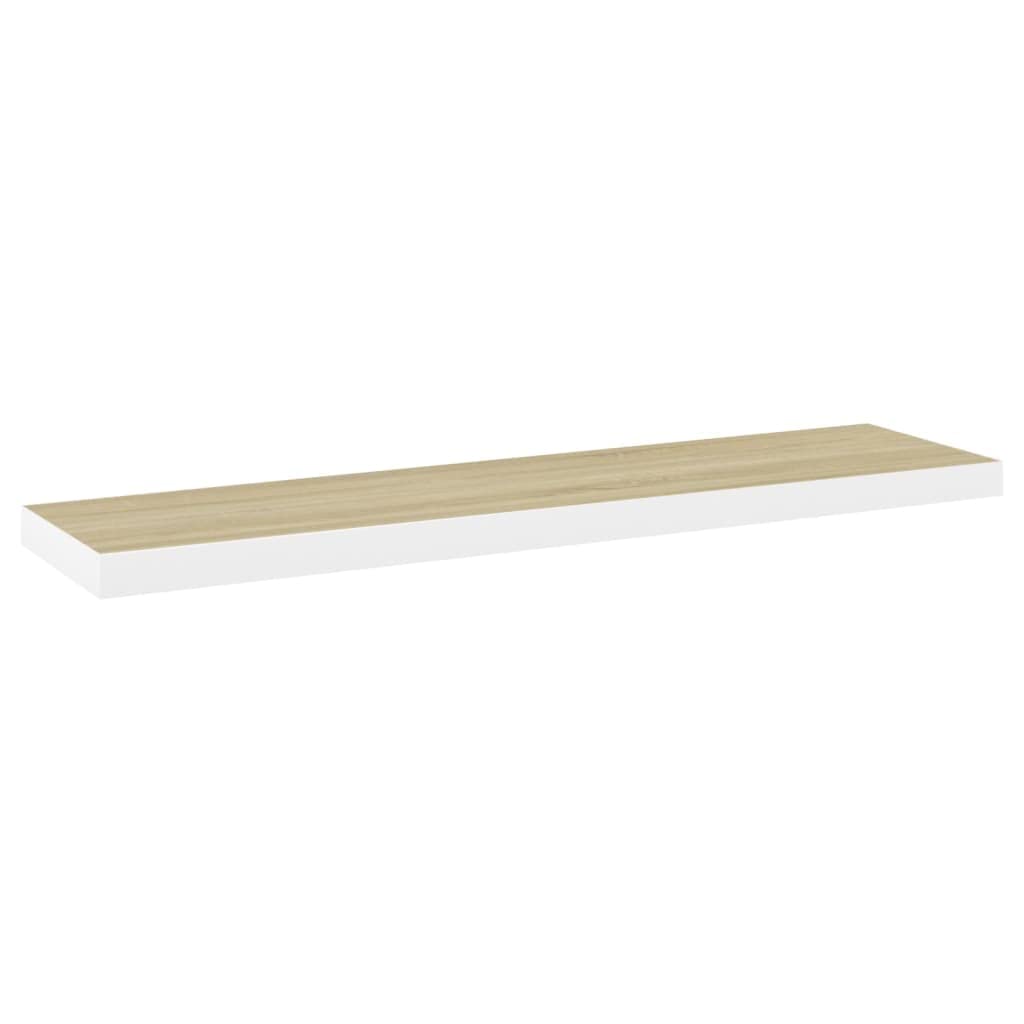 Floating Shelf Wall Mount - 2 Pack Oak & White MDF Shelves (47.2