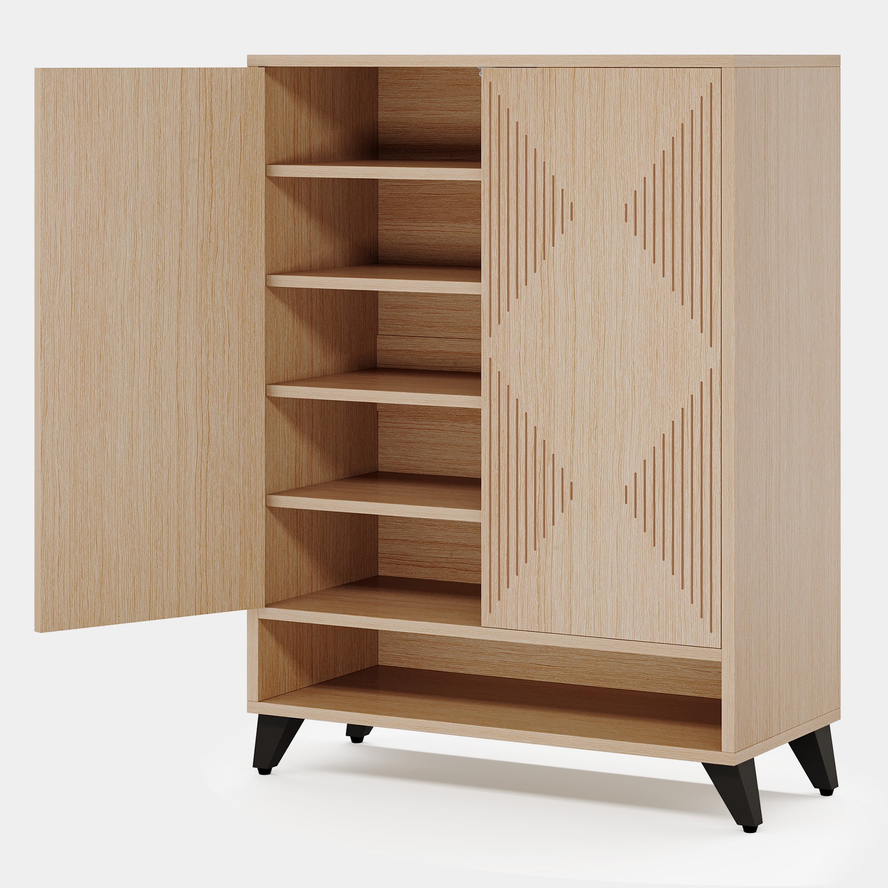 6-Tier Wooden Shoe Storage Cabinet with Adjustable Shelves - Space Saving Shoe Organizer for Entryway, Closet & Bedroom Organization