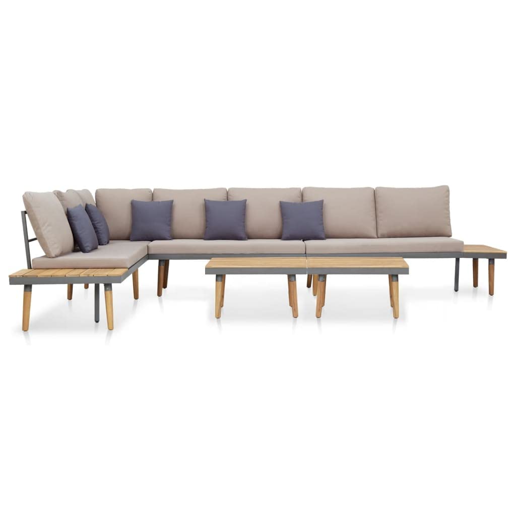 SKM 7-Piece Outdoor Patio Furniture Set with Cushions - Acacia Wood Sofa Sectional Lounge Set in Brown (6482) - Perfect for Backyard, Poolside & Garden Relaxation