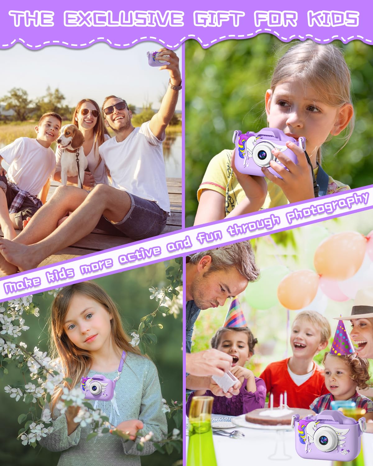 CIMELR Kids Digital Camera for Girls & Boys Ages 3-12 - 1080P HD Children's Camera with 32GB TF Card - Perfect Christmas Birthday Gift (Purple) | Outdoor Travel, Party & Learning Photography Toy