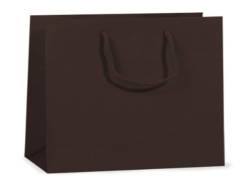 100 Pack 13x5x10 Inch Solid Chocolate Matte Gift Bags with Cardboard Bottom & Cord Handles - Perfect for Party Favors, Wedding Gifts & Holiday Packaging