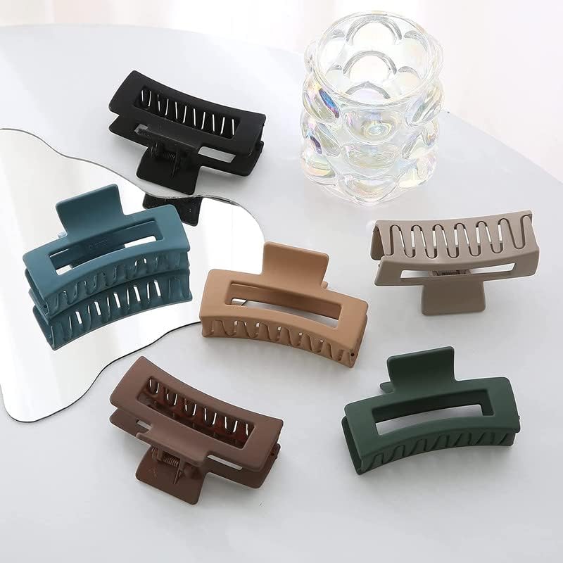 Upavista Square Claw Clips for Women - 6 Pack Matte Finish Strong Hold Hair Clips for Thin to Thick Hair | Perfect for Ponytails, Buns & Everyday Hairstyles | Hair Styling Accessories for Women & Girls
