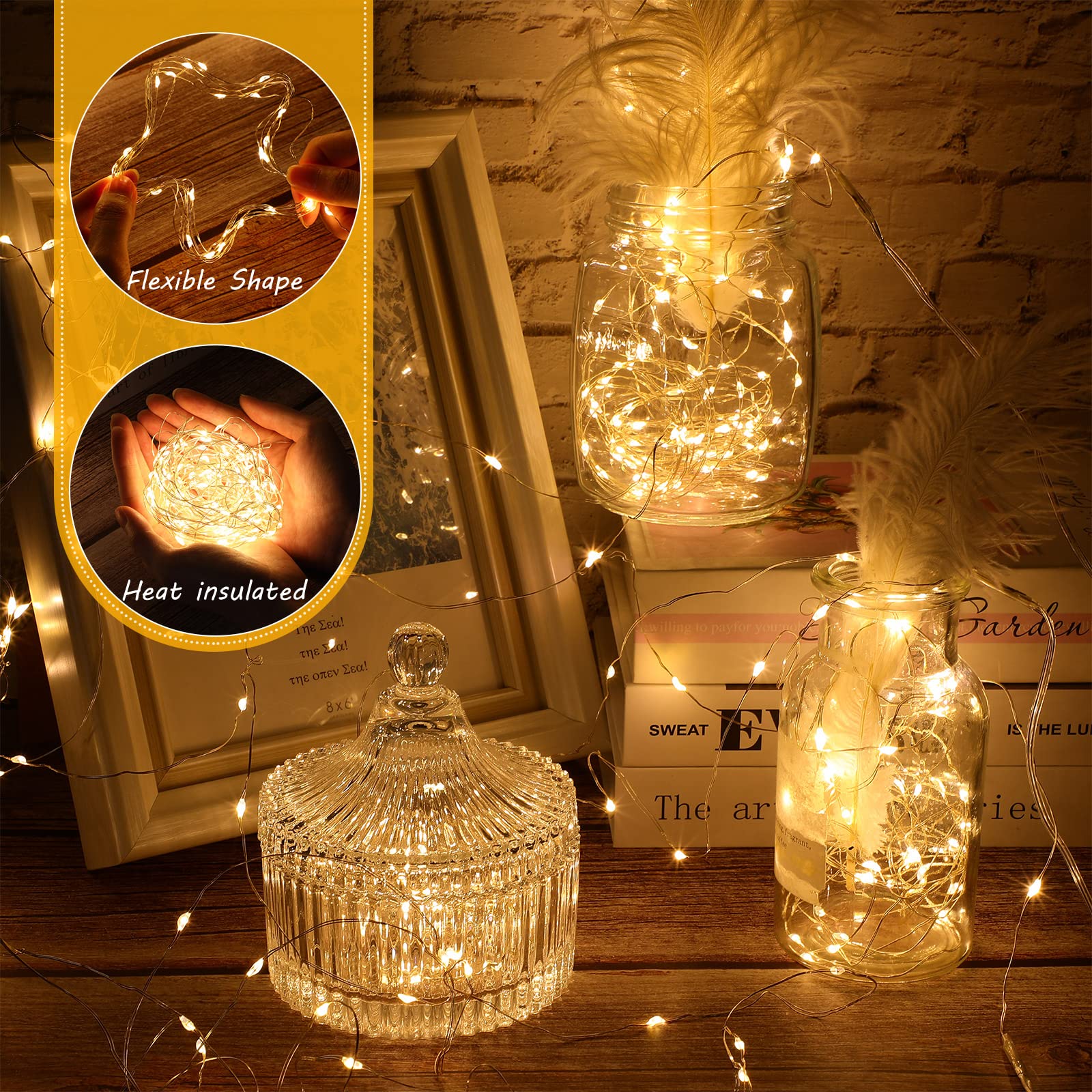 Macarrie 6 Pack 33ft USB LED Fairy String Lights - 100 Warm White LEDs for Indoor & Outdoor Decor, Wedding, Party, Garden, Christmas Tree, and Home Festival Lighting - Perfect for Bedroom, Patio, and Holiday Decorations