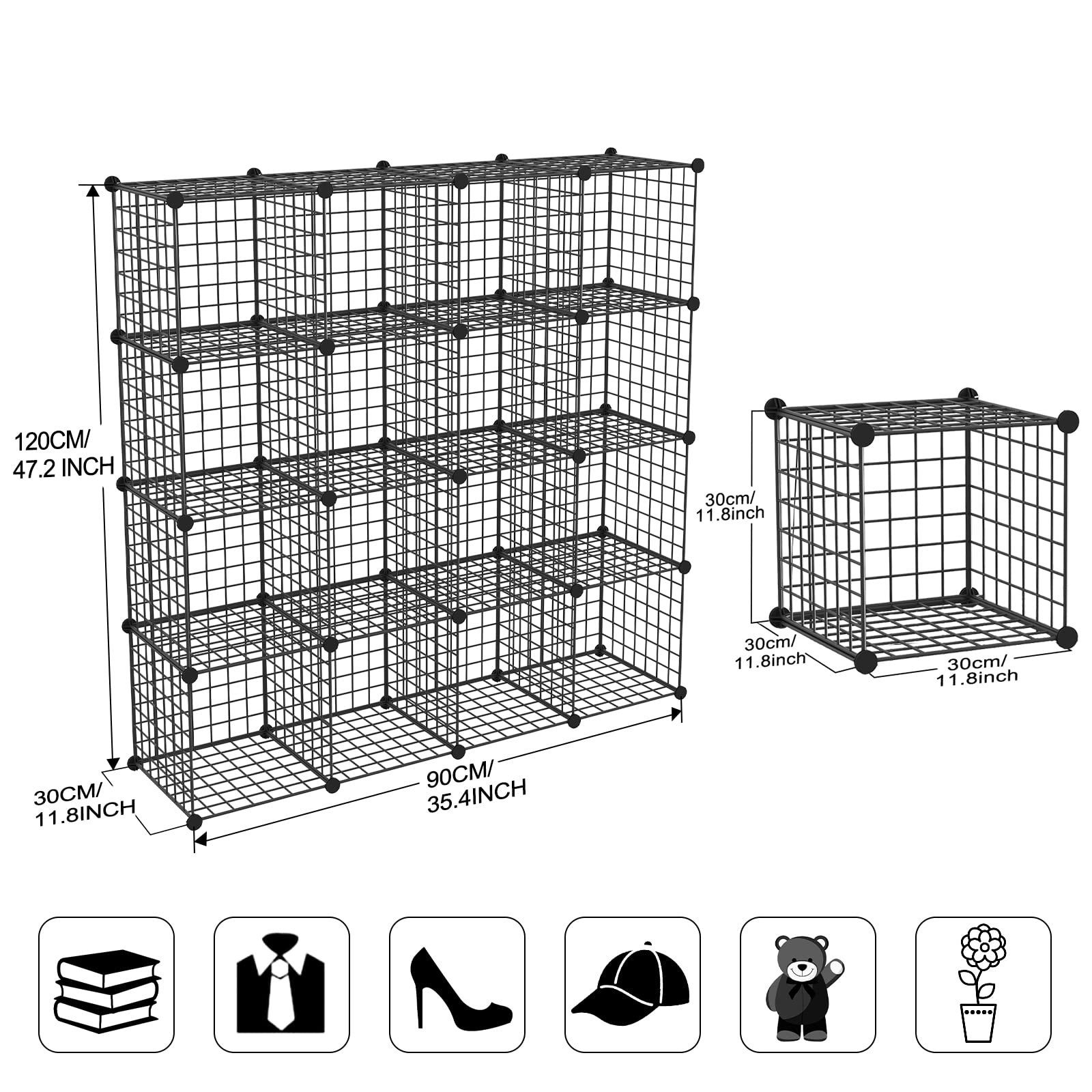 TUMUCUTE 16-Cube Wire Storage Shelves - Stackable Metal Bookshelf & Modular Closet Organizer for Bedroom, Living Room, Office - Black Iron Storage Cubes | Perfect for Home Organization, Closet Storage & Office Supplies
