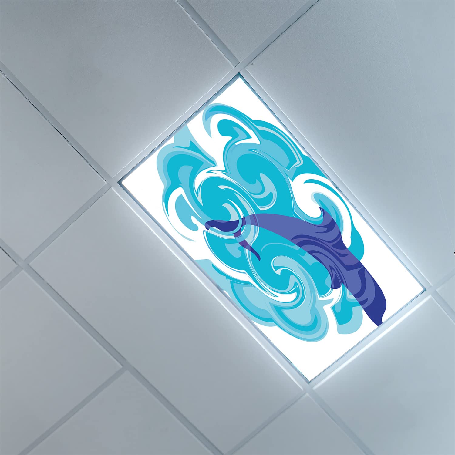 Dolphin Pattern Fluorescent Light Covers - 2ft x 4ft LED Ceiling Light Diffuser Panels for Drop Ceiling - Violet Blue & Sky Blue Decorative Light Filters | Perfect for Office, Classroom & Home Decor