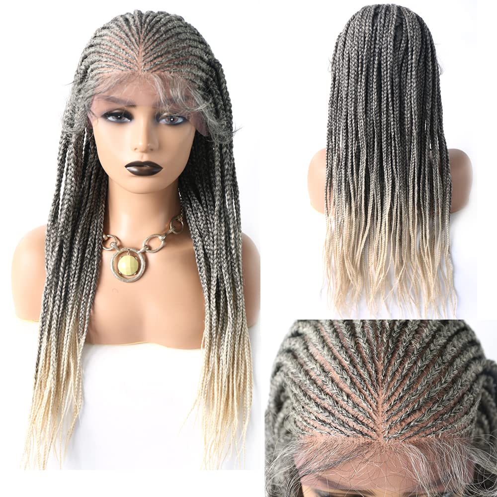Hand Braided Wig for Black Women - Micro Twist Cornrow Long Lightweight Lace Braids Wig - Synthetic Fiber Swiss Lace Front with Baby Hair - Full Cap (#1B/613T Black Blonde Ombre) - Perfect for Daily Wear, Parties, and Special Occasions