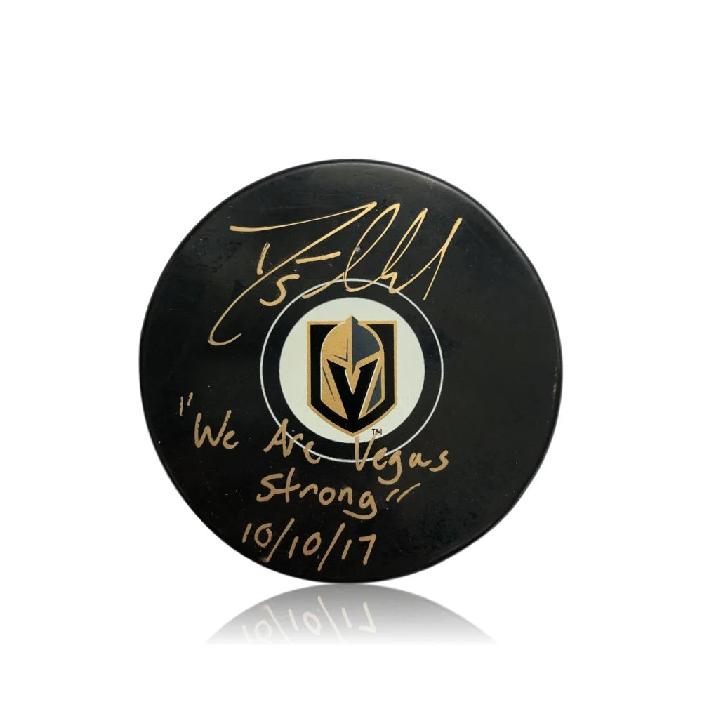 Deryk Engelland Autographed Vegas Golden Knights Puck with 'Strong' Inscription - JSA Certified COA & Display Case | Perfect for Hockey Memorabilia Collectors & VGK Fans