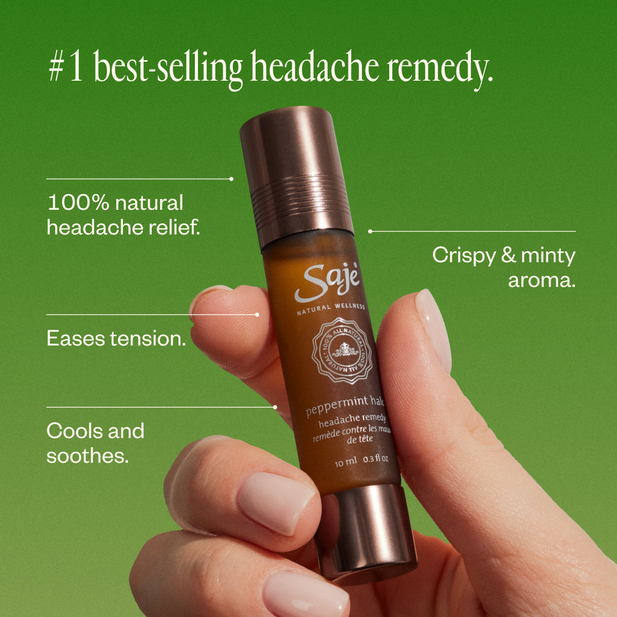 Peppermint Halo Headache Relief Roll-On - Natural Migraine & Tension Relief - Portable Aromatherapy for On-the-Go Pain Management