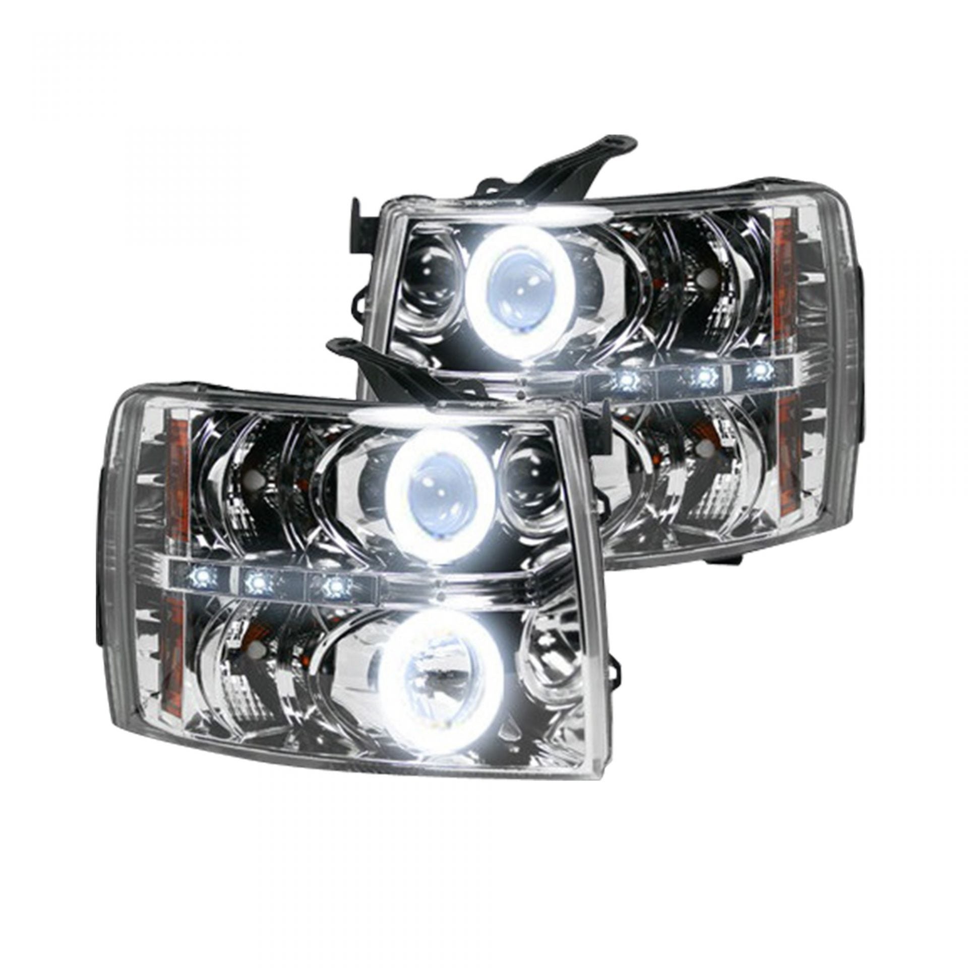 2007-2014 Chevrolet Silverado 3500 Dually Projector Headlights with CCFL Halo Rings & DRL - Clear/Chrome - Upgrade Your Night Driving Safety & Style
