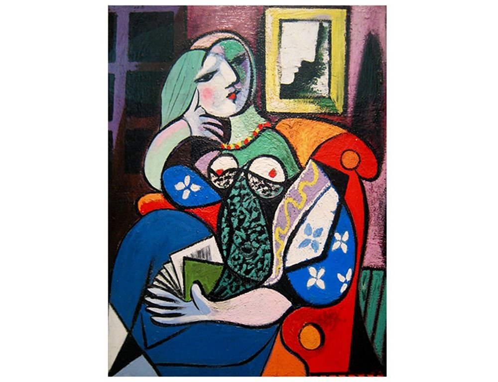 Pablo Picasso Woman With Book Framed Canvas Art Print - 12x16 Inches (30x41cm) Ready to Hang Gallery Wrapped Wall Decor - Synthetic Material for Living Room, Bedroom & Office - Famous Cubist Painting Reproduction for Home Decor