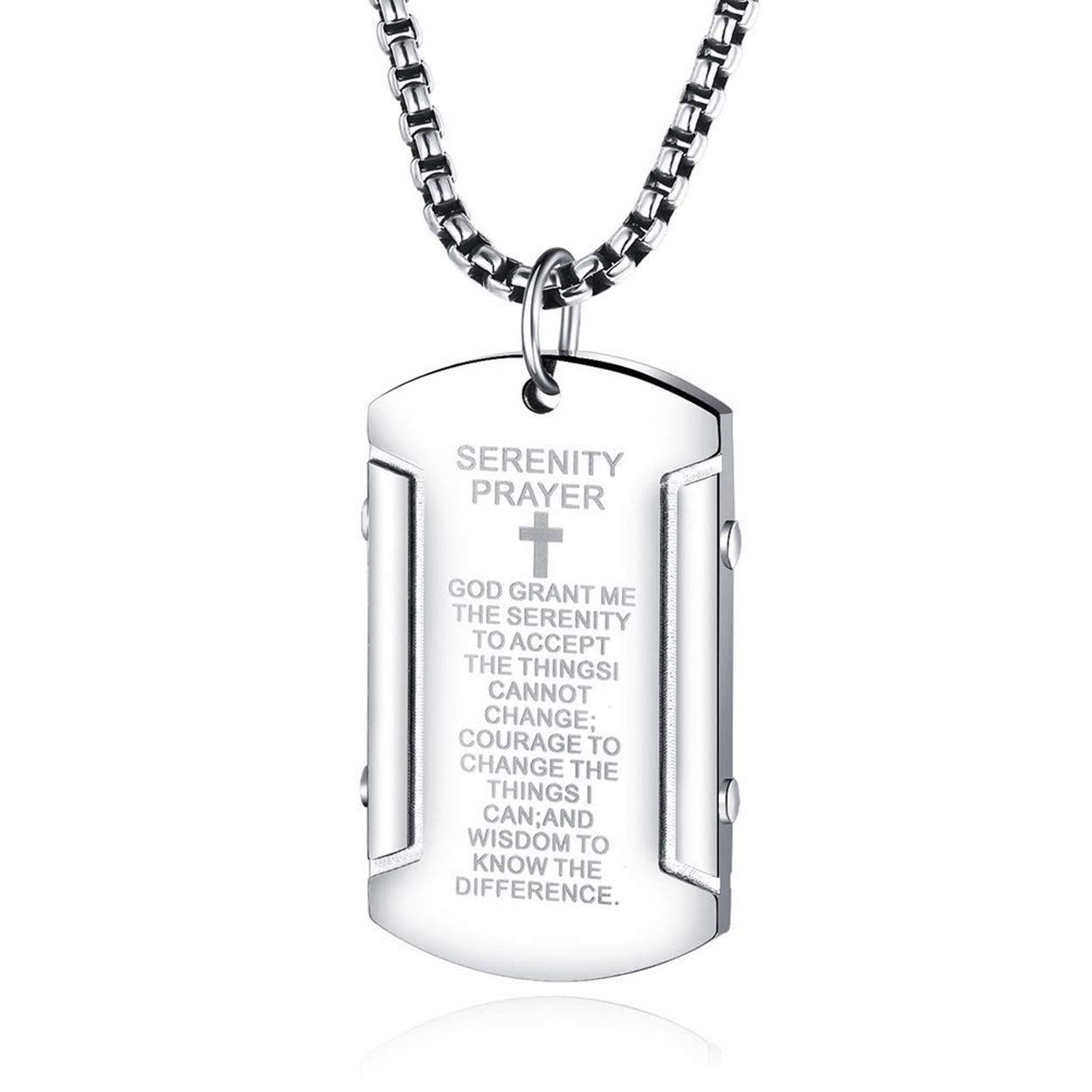 Bible Verse Dog Tag Necklace - Lord's Prayer Cross Pendant with 24