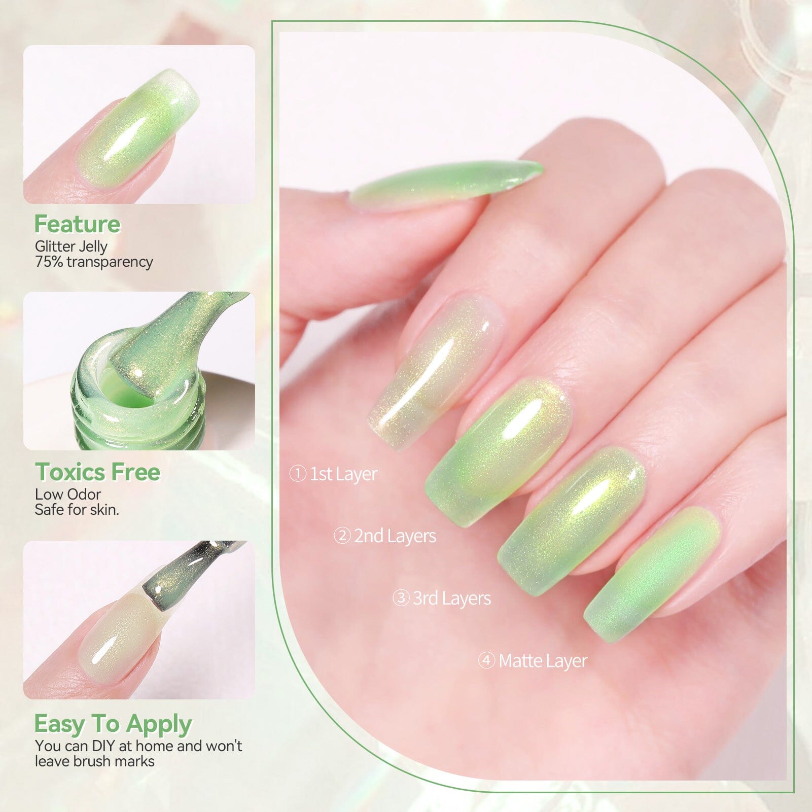 Hema-Free Glitter Jelly Gel Nail Polish #01 - 15ml Long Lasting Vegan Nail Lacquer for Manicure & Pedicure at Home or Salon