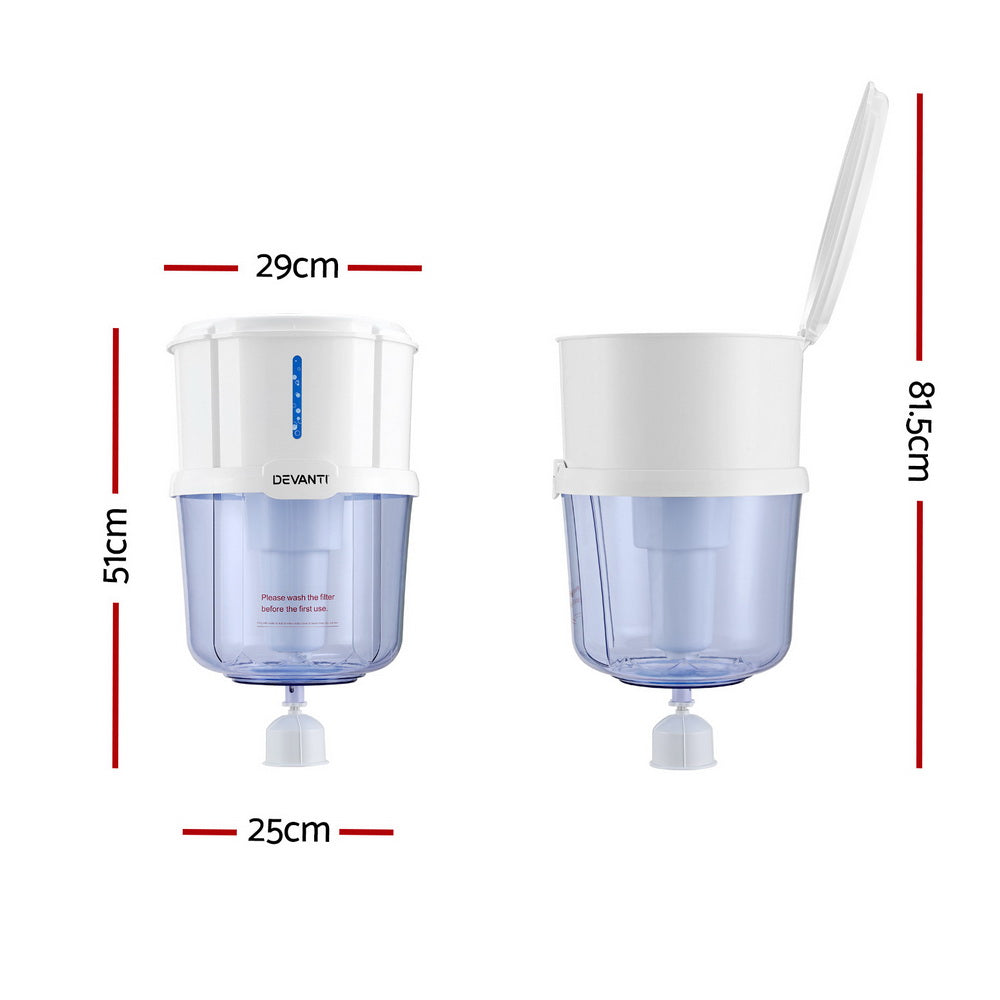 Devanti 15L Water Cooler Dispenser with Filter - Top Loading Bottled Water Dispenser for Home & Office Use