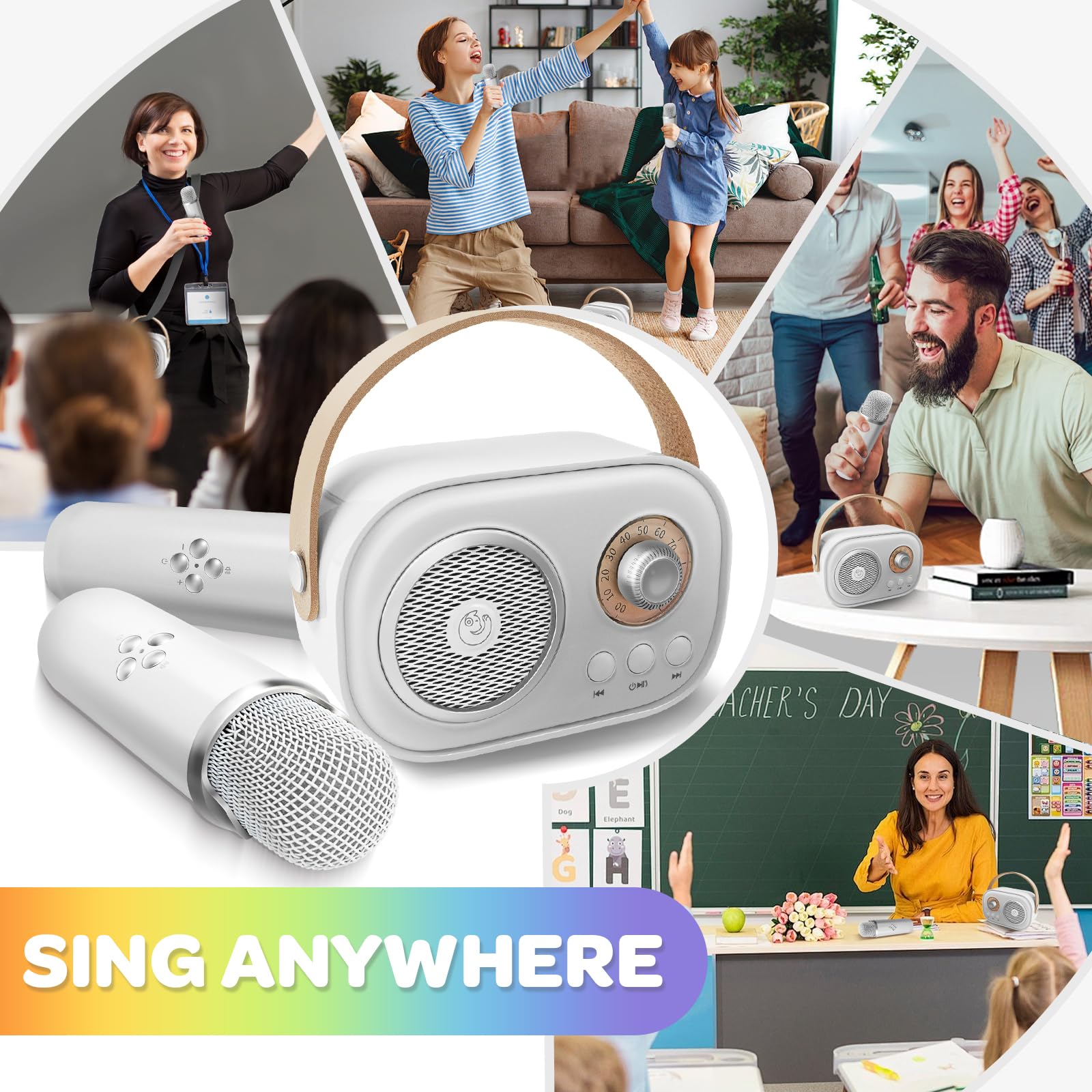 Best Kids Karaoke Machine with 2 Wireless Bluetooth Microphones - Portable Mini Singing System for Children's Parties, Home Entertainment & Gifts (White)