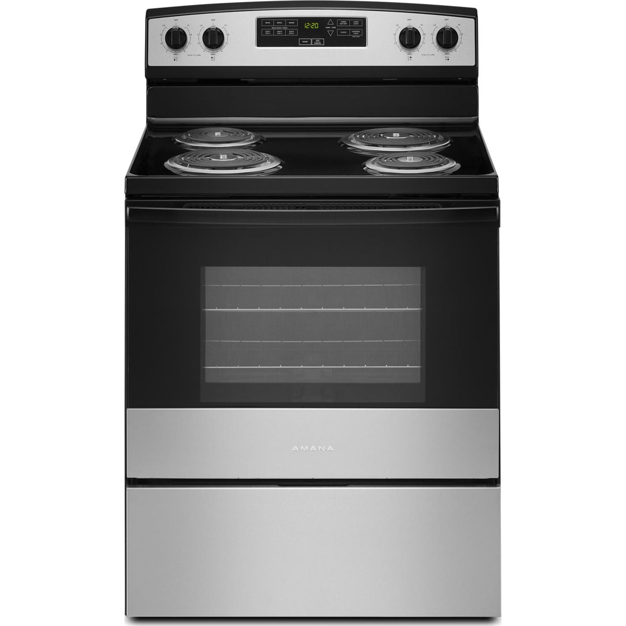 Amana 30-Inch Electric Range with Bake Assist Technology - Stainless Steel (YACR4303MMS) - Perfect for Home Kitchens, Baking, and Family Cooking