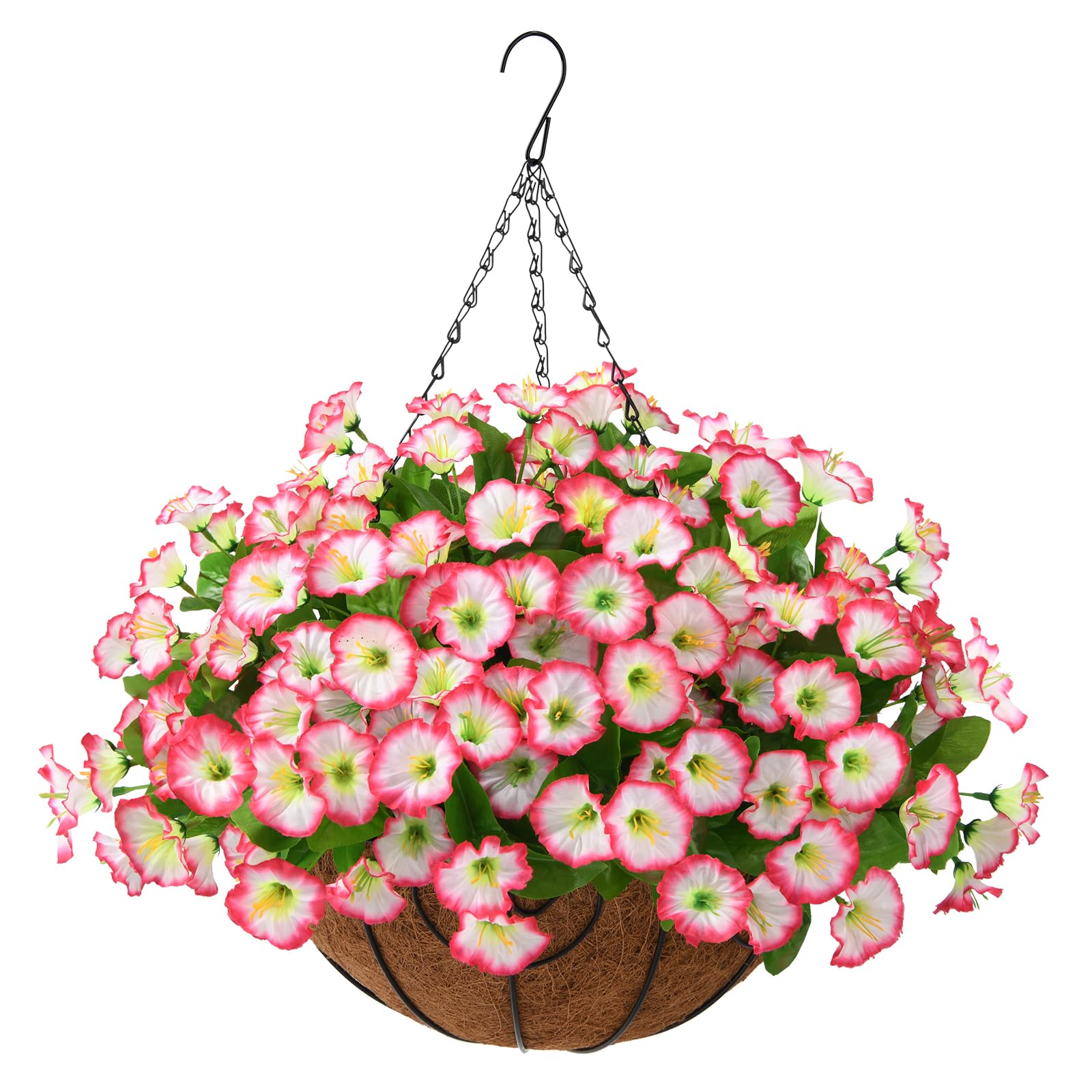 Homsunny Artificial Faux Hanging Flower Baskets - Outdoor Spring Decoration, Fake Silk Plants for Porch, Patio, Garden, Indoor Home Decor (Pink) - Perfect for Summer Wedding, Party, and Front Door Decorations