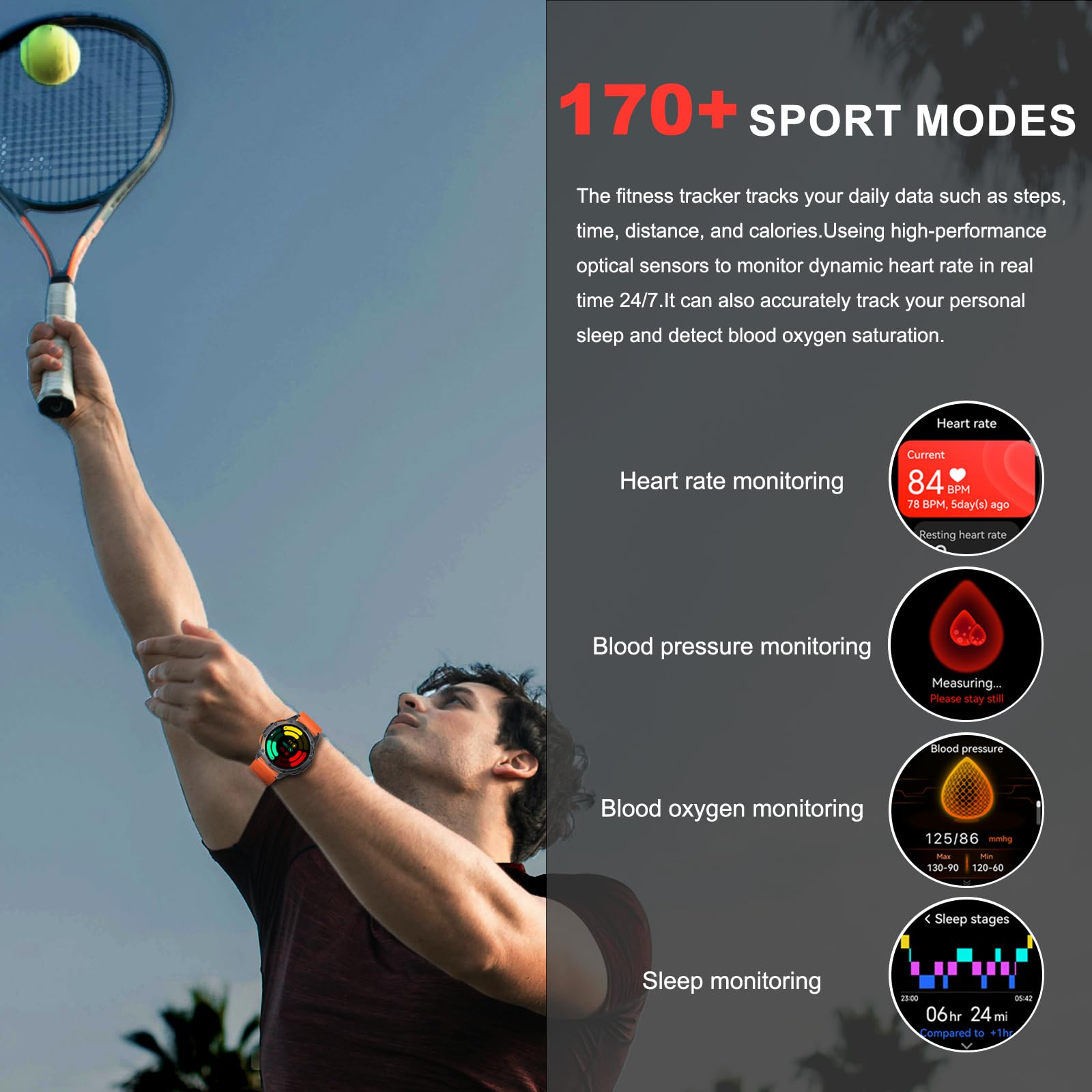 Military Smart Watch for Men - Built-in GPS, 170+ Sport Modes, AMOLED Display with Flashlight | Compatible with Android & iPhone | Bluetooth Calling, Altimeter, Barometer | Perfect for Outdoor Activities, Hiking & Fitness Tracking