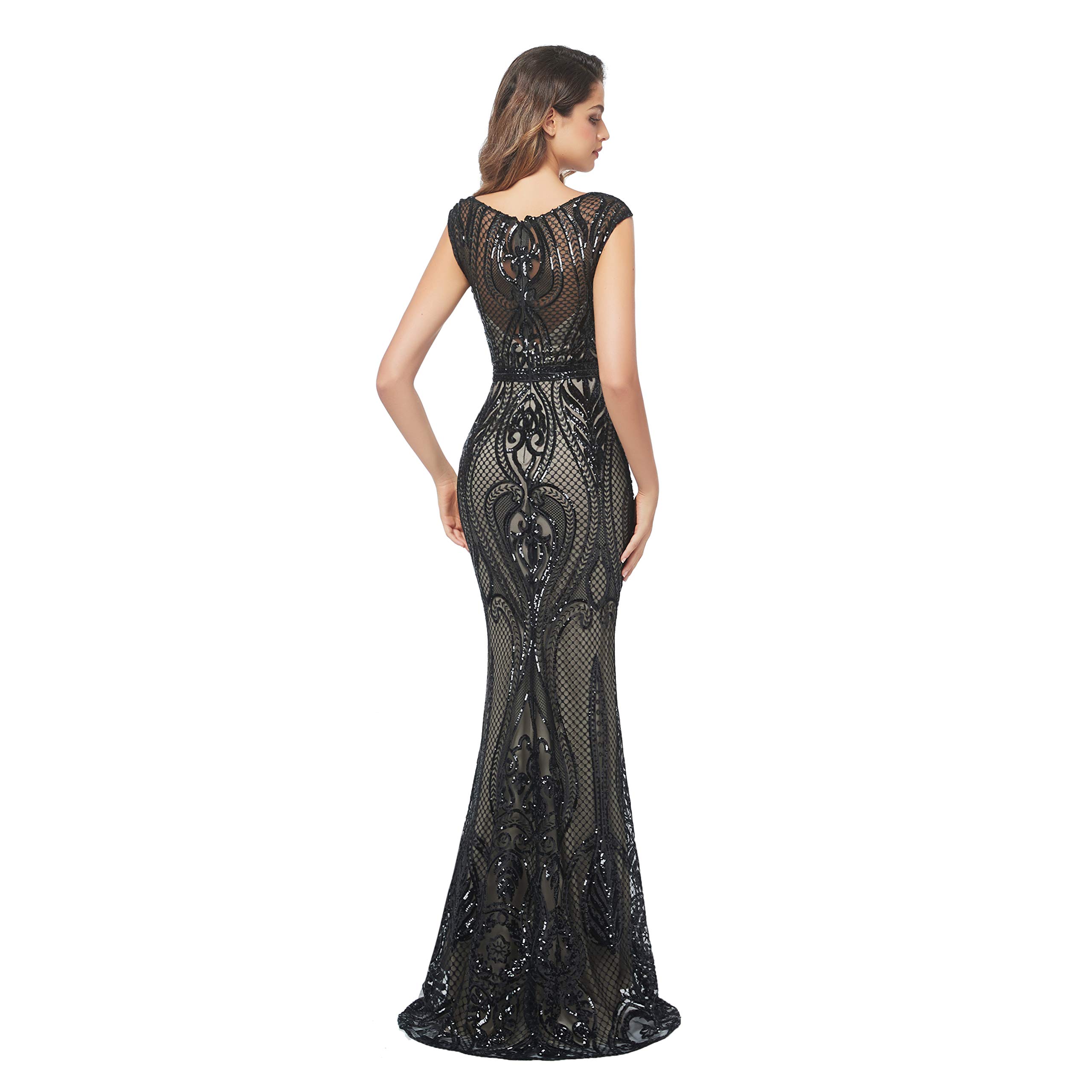 Elegant Women's Sequins Embroidery Mermaid Long Prom Dress with Cap Sleeve Crewneck - Perfect for Evening Gowns, Formal Events, Pageants & Special Occasions