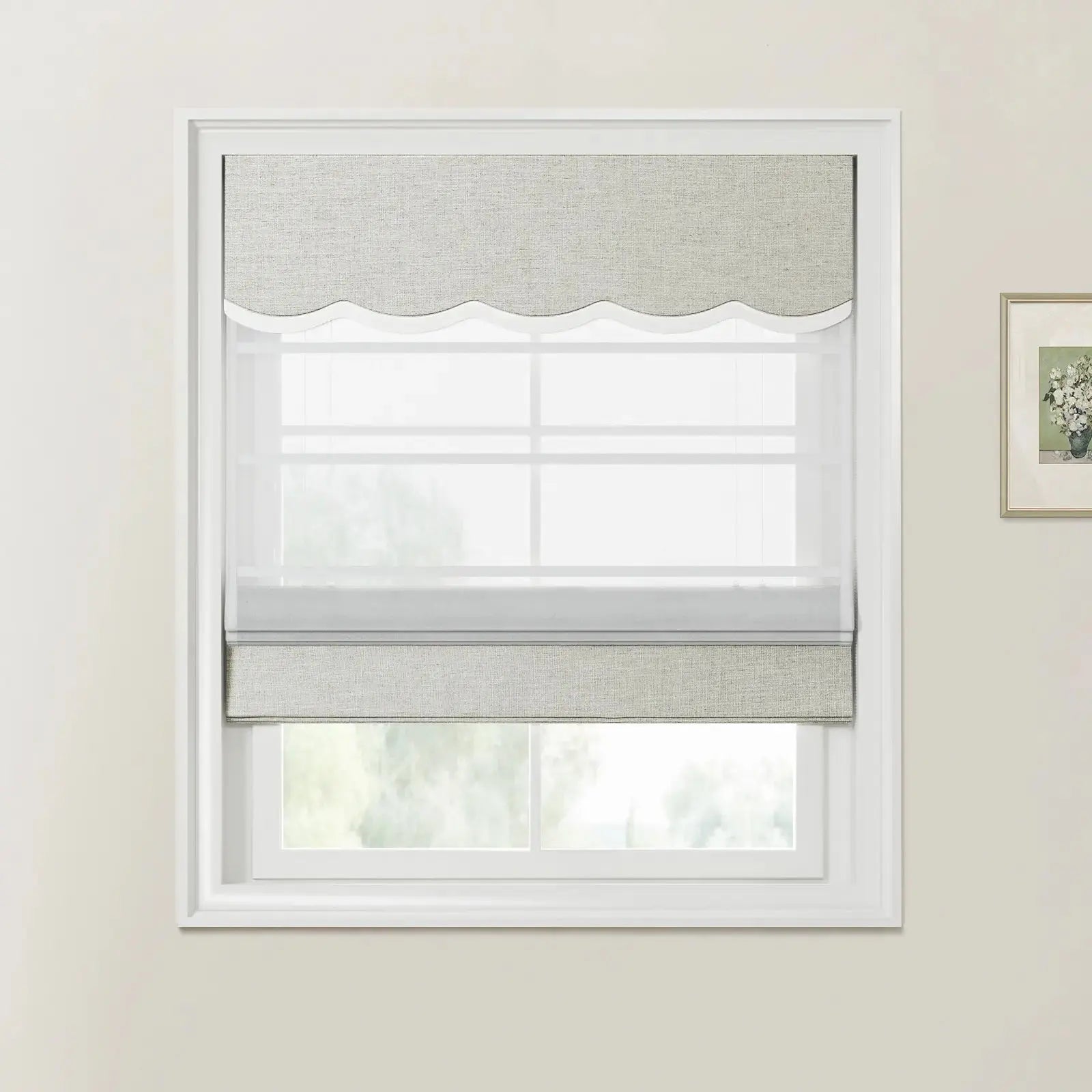 Custom Valanced Day & Night Roman Shade with Cord Lift - Blackout Window Treatment for Bedroom & Living Room