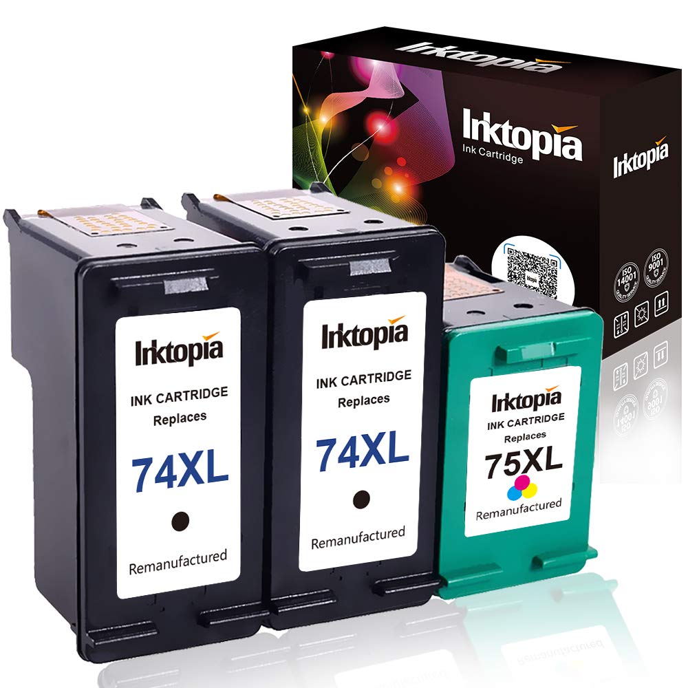 High-Quality Remanufactured Ink Cartridge Replacement for HP 74XL & 75XL (2 Black + 1 Tri-Color) - Compatible with HP Photosmart Printers | Perfect for Home, Office & School Printing Needs