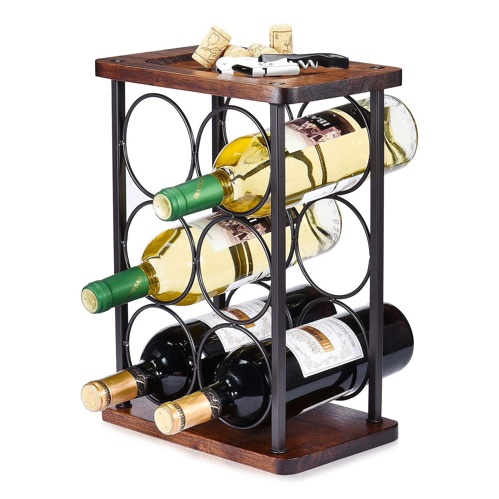 Premium Wooden Countertop Wine Rack - Holds 6 Bottles - Elegant Home & Kitchen Storage for Bar, Cellar, Cabinet, Pantry - Perfect for Entertaining & Wine Display