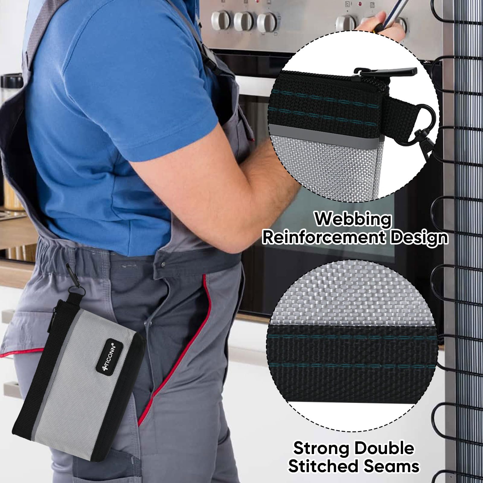 TICONN 1680D Oxford Waterproof Tool Pouch with Zipper - 3 Pack Small Utility Bags for Tool Organizers, Storage & DIY Projects - Ideal for Electricians, Mechanics & Home Repair
