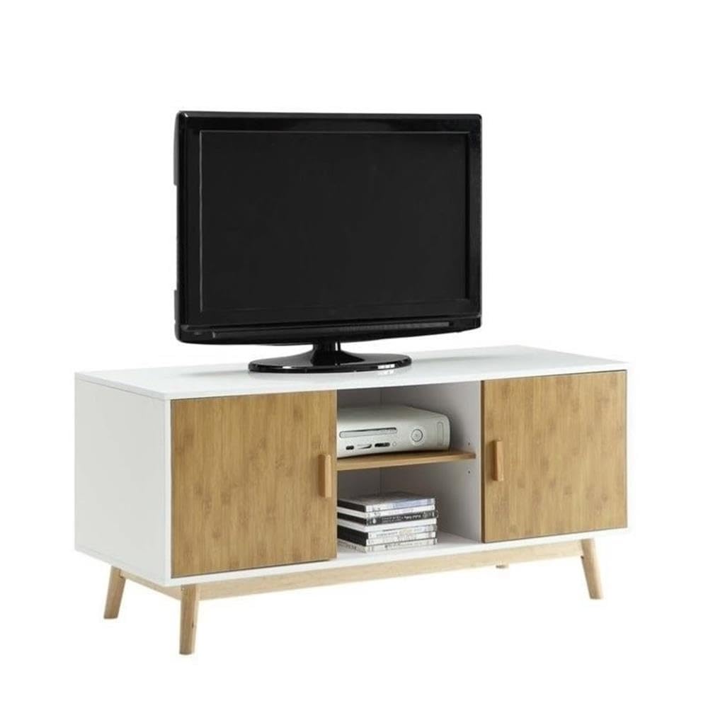 Home Square 4-Piece White & Natural Living Room Set with TV Stand & End Tables - Perfect for Modern Home Decor & Small Space Furniture Arrangement