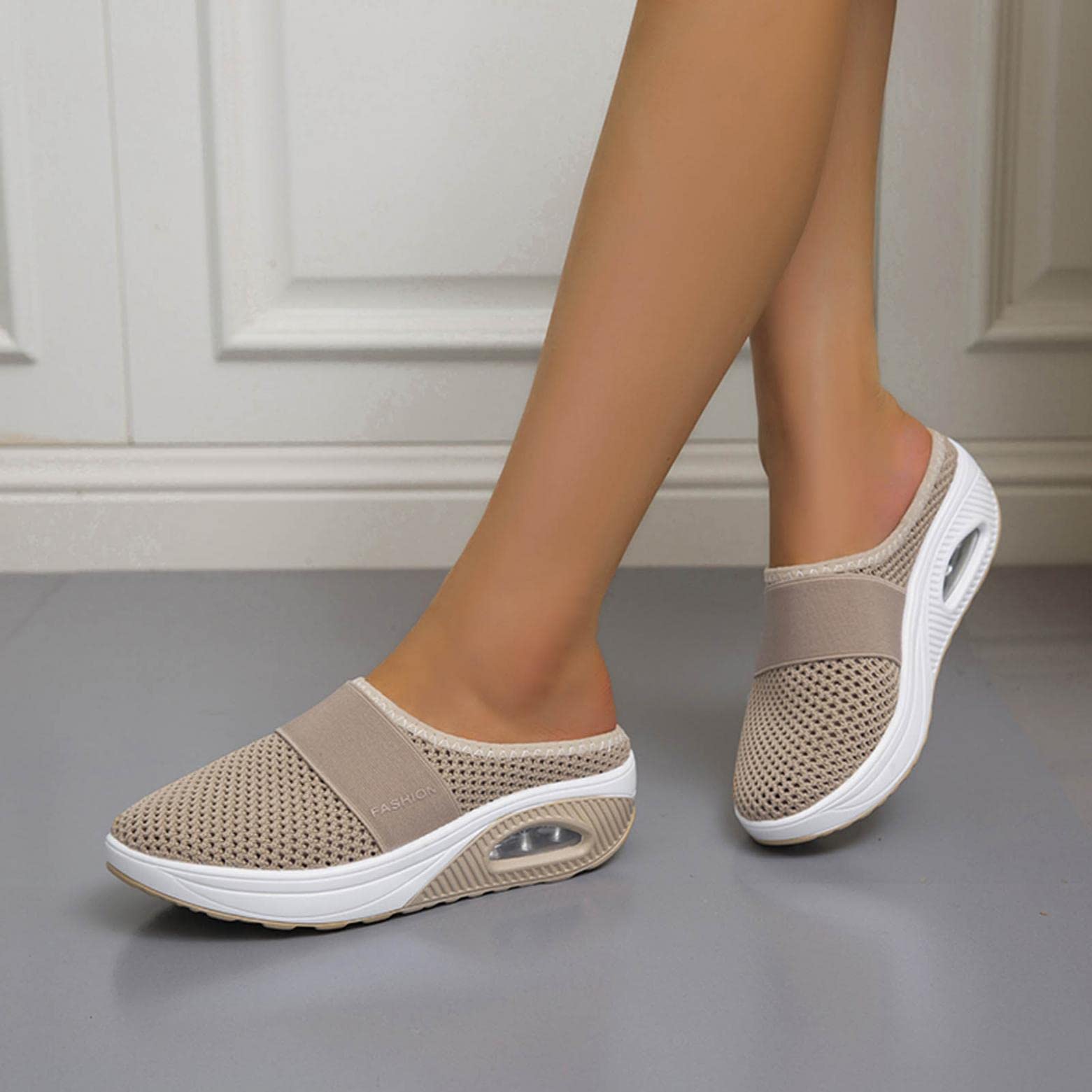 Women's Orthopedic Diabetic Walking Loafers - Air Cushion Slip-On Sneakers with Elastic Sole for Comfort & Pain Relief - Khaki Size 9 - Perfect for Daily Wear, Travel & Nursing Professionals