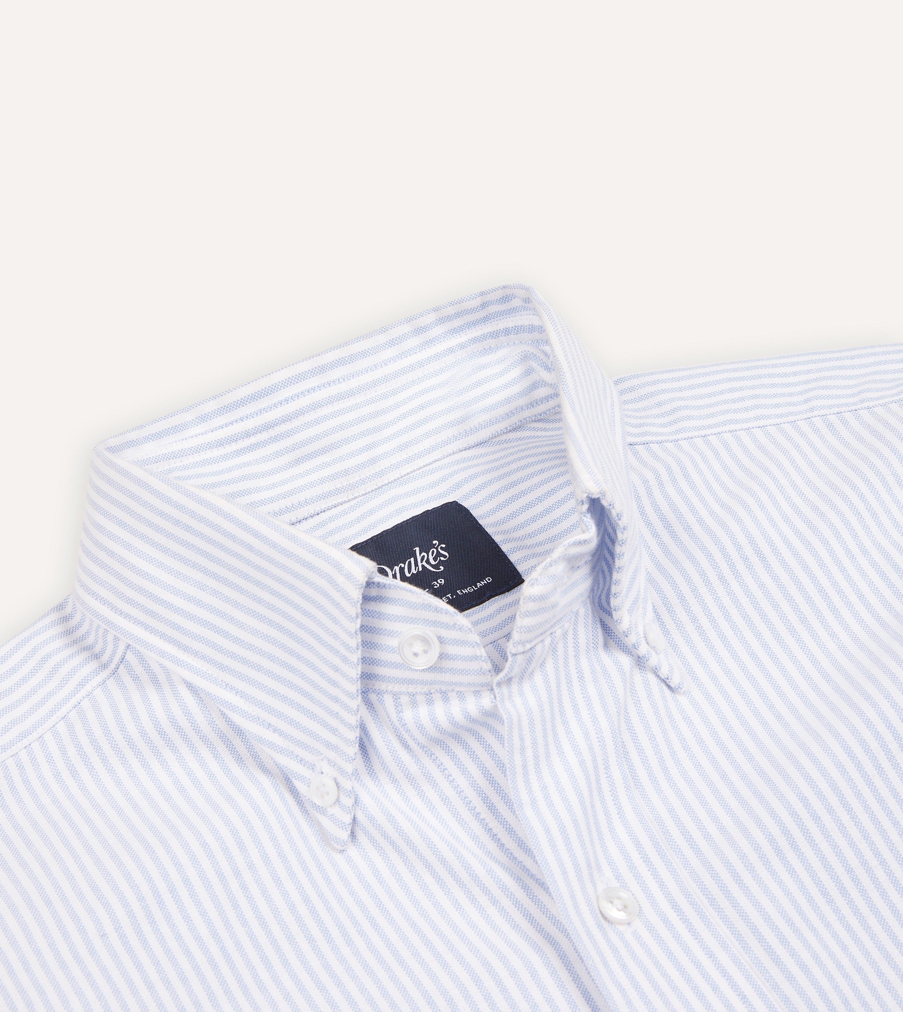 Light Blue Ticking Stripe Cotton Oxford Button Down Shirt for Men - Casual & Business Wear | Perfect for Office, Date Night & Outdoor Activities