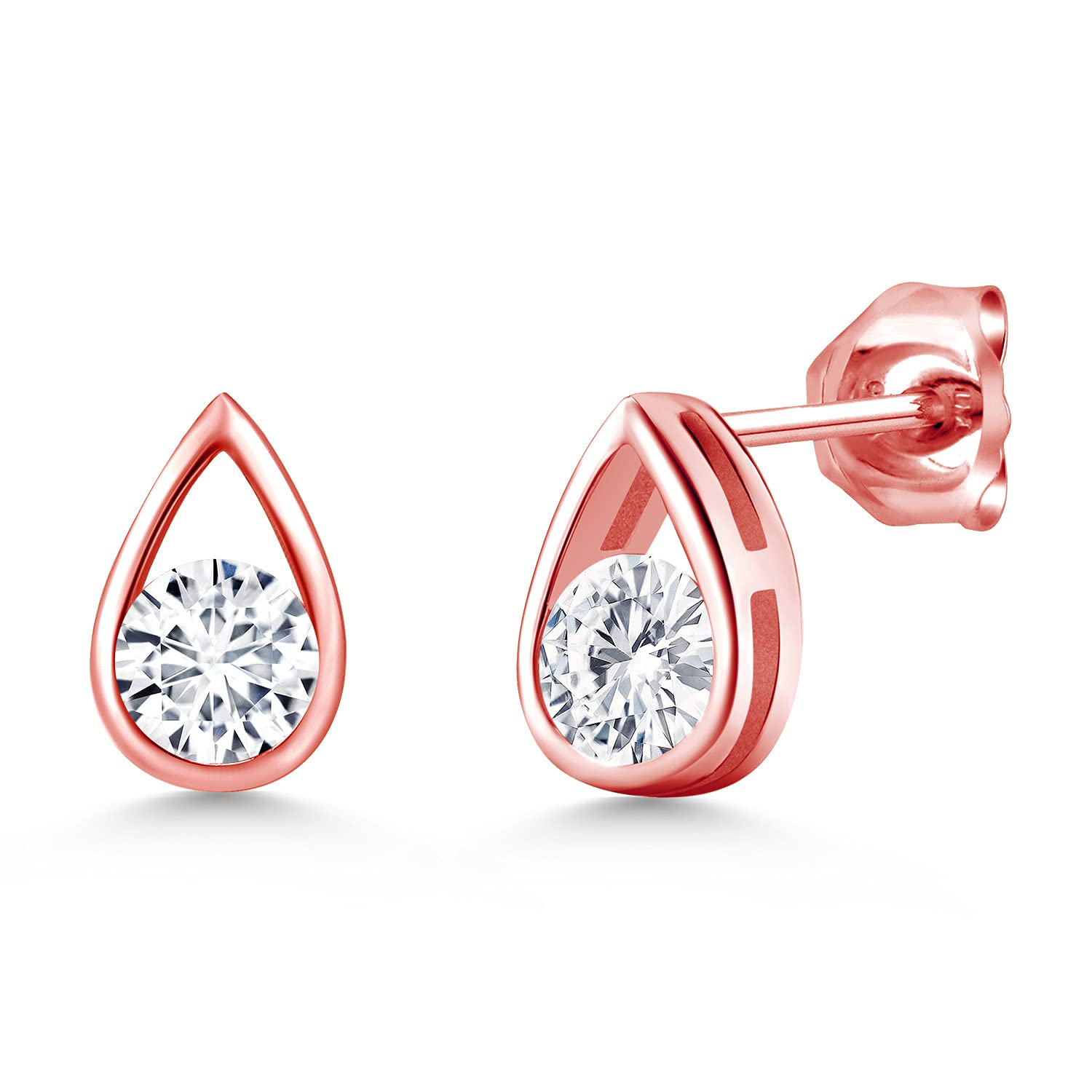 Gem Stone King Teardrop Stud Earrings for Women & Men - 18K Rose Gold Plated Sterling Silver - 5MM Round Cut Birthstone Jewelry - Elegant Gift for Her, Mom, Wife | Perfect for Weddings, Anniversaries & Everyday Wear