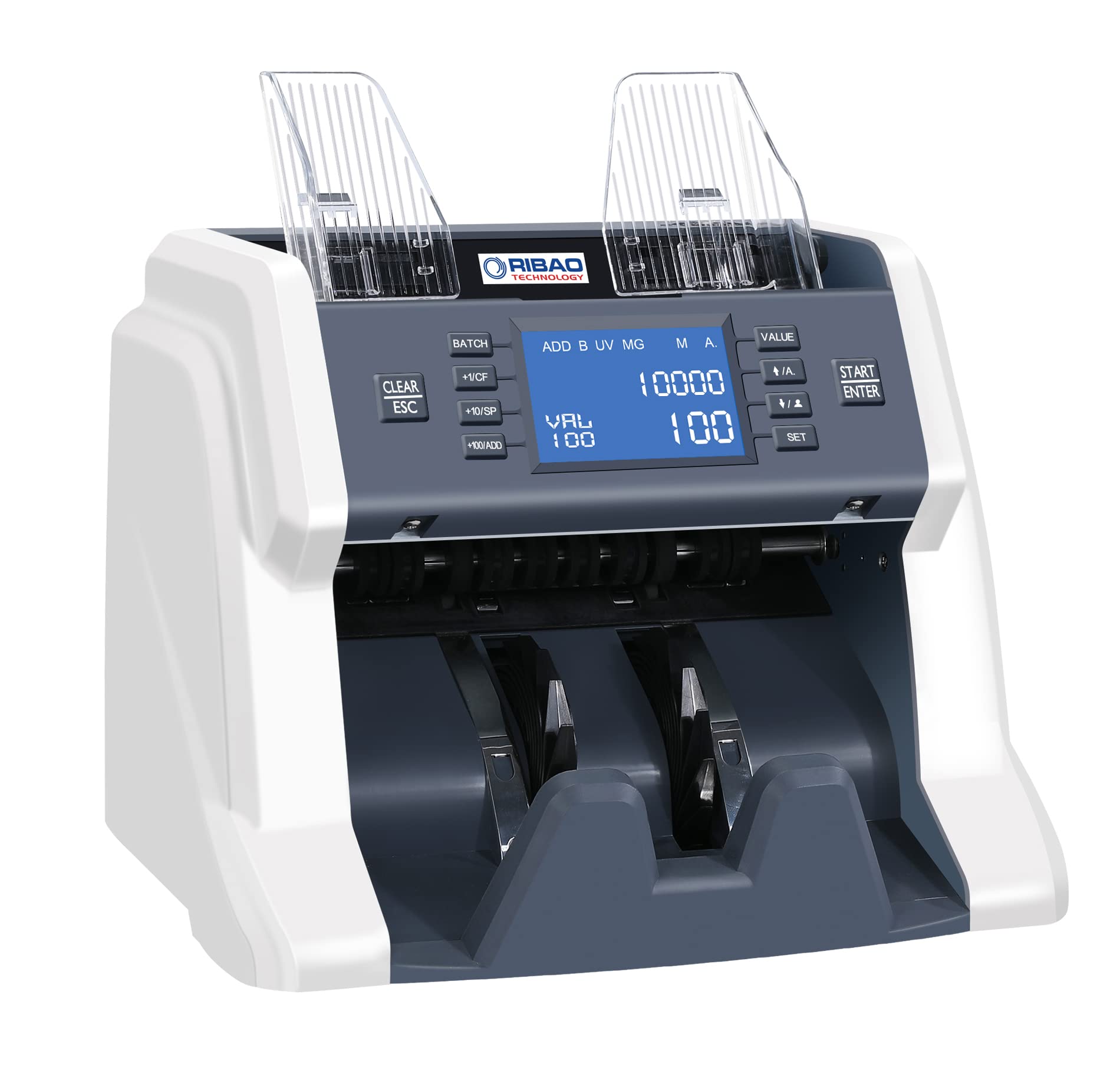 RIBAO 2023 Upgraded Money Counter Machine with UV/MG/IR/DD Detection - Preset Value Bill Counter, ADD & Batch Mode, Large Display & Printer - Perfect for Banks, Retail Stores, and Cash-Intensive Businesses
