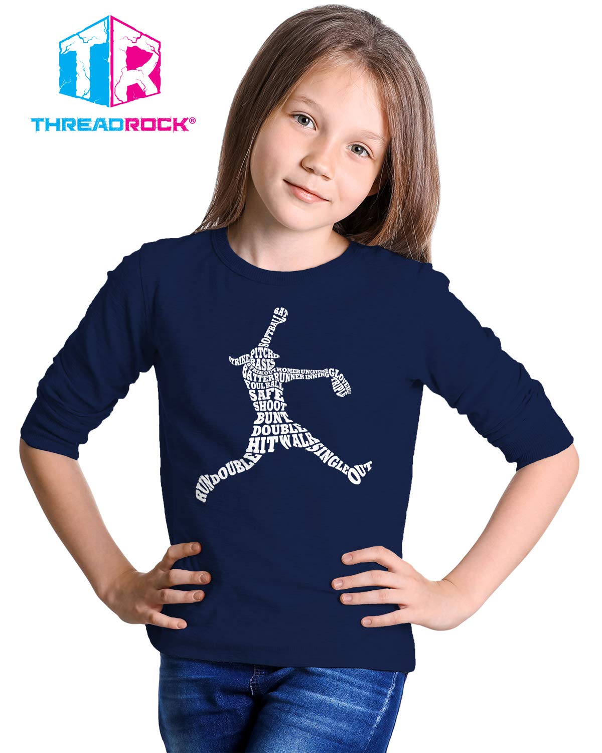 Threadrock Big Girls' Softball Player Typography Youth Long Sleeve T-Shirt - Comfortable Team Spirit Apparel for Young Athletes | Perfect for Practice, Games & School Sports Events