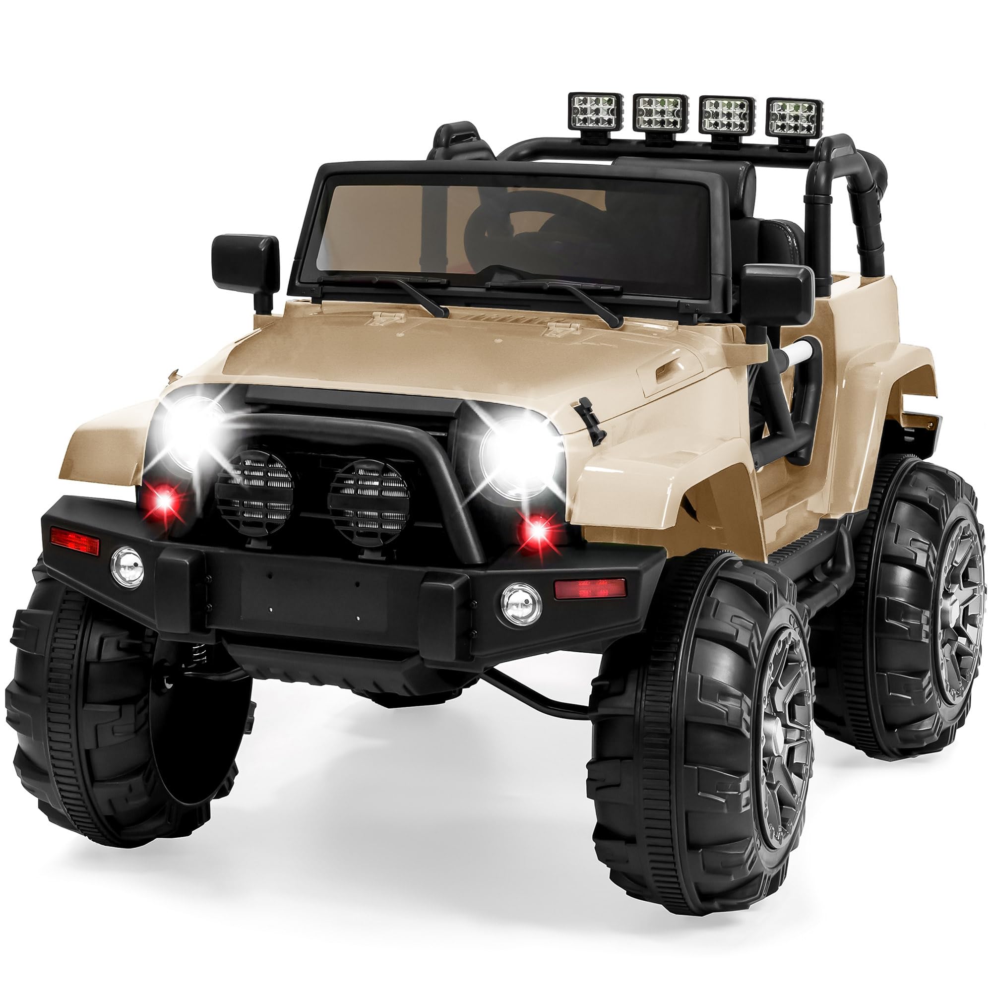 Best Choice Products 12V Kids Ride On Truck - Battery Powered Toy Car with Spring Suspension, Parent Remote Control, 3 Speed Settings & LED Lights - Bluetooth Music, Sand Color - Perfect for Outdoor Play & Birthday Gifts