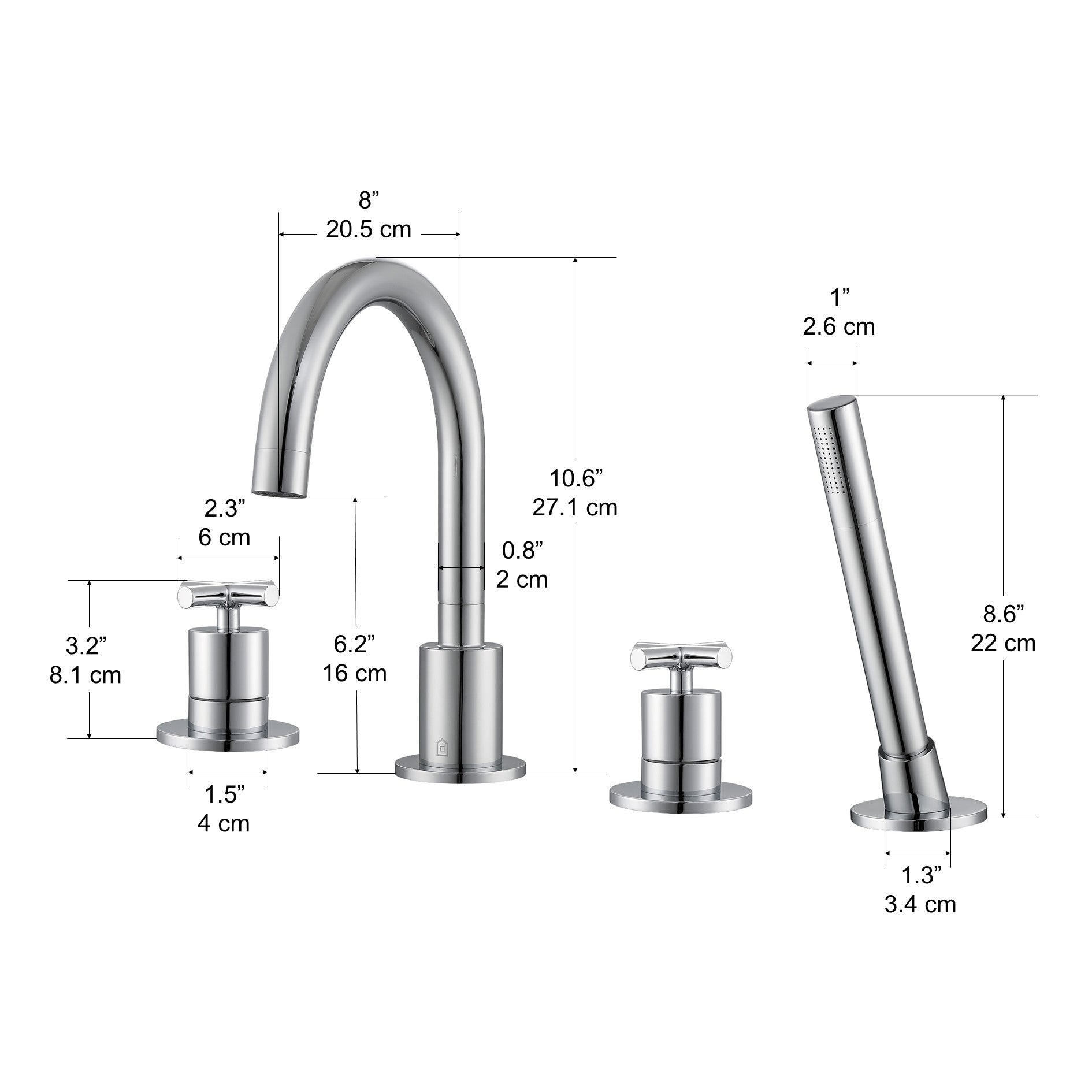 Chrome Ava Two Handle Roman Tub Faucet - Classic Bathroom Fixture for Freestanding Tubs & Luxury Spa Retreats