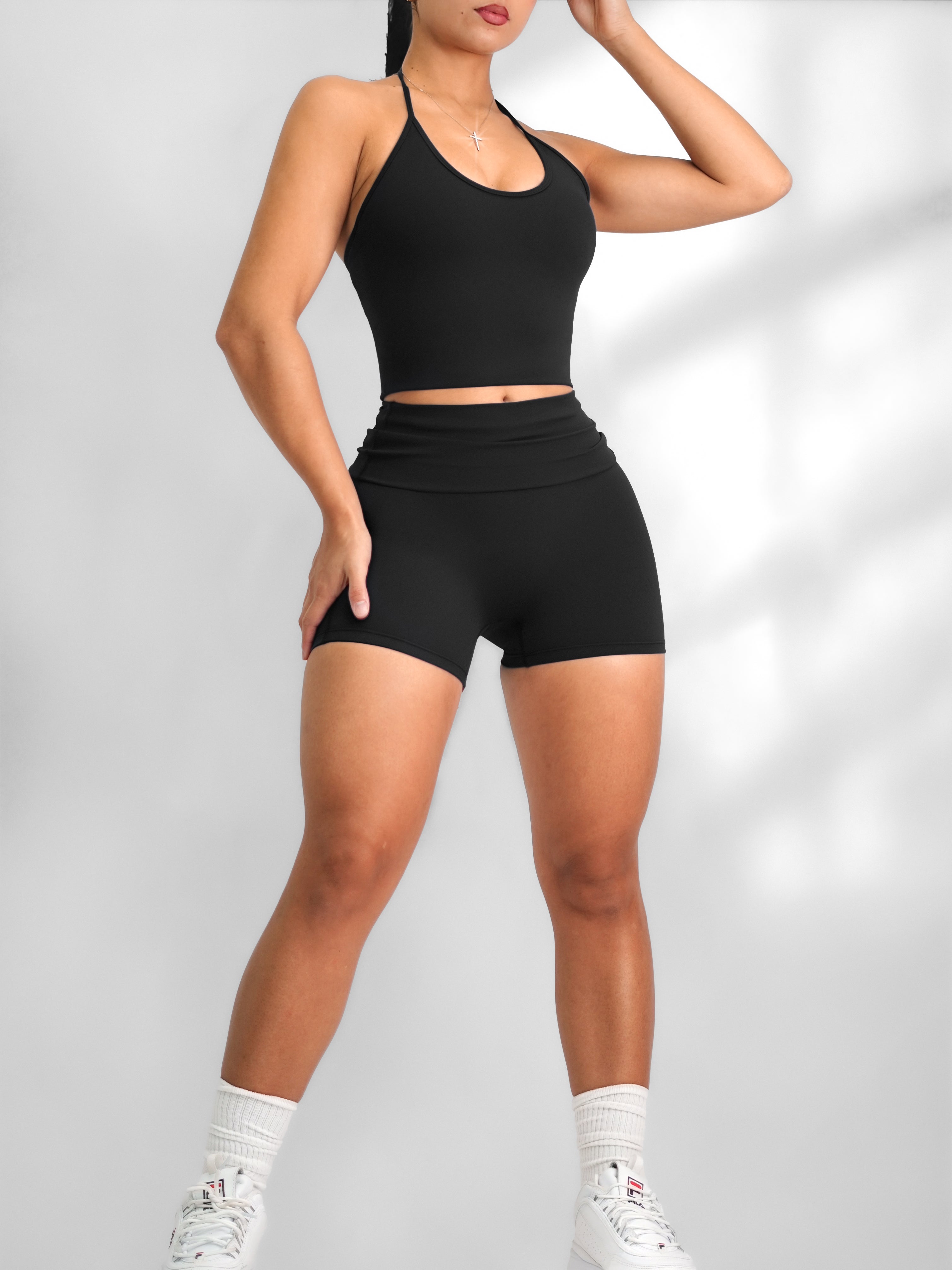 Foldable Yoga Shorts for Women - Stretchy High Waist Workout Shorts Black - Perfect for Yoga, Gym, Running & Lounge Wear