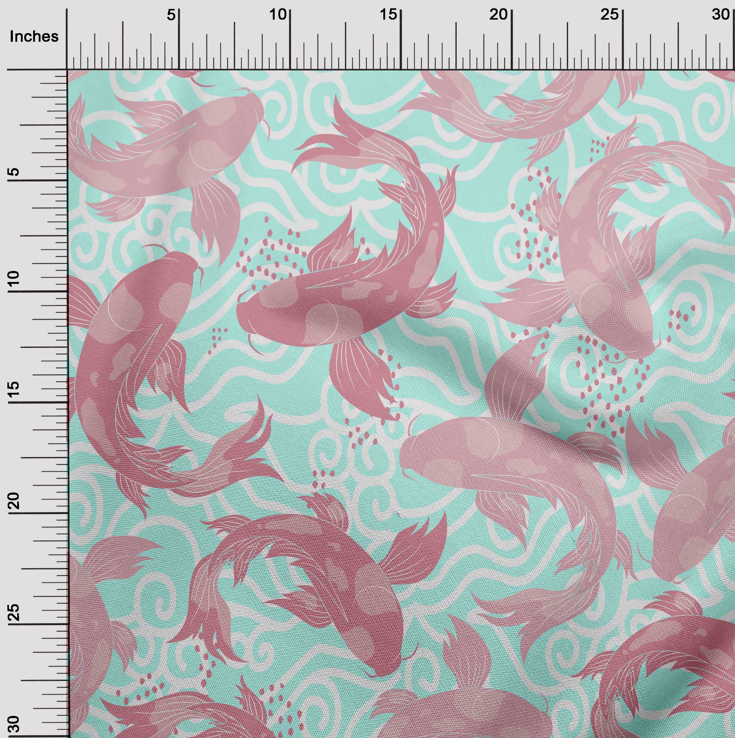 Premium 100% Cotton Cambric Fabric - Pink Japanese Koi Fish Print, 42 Inch Wide (Sold by The Yard) | Perfect for DIY Dresses, Kimonos, Quilting & Home Decor
