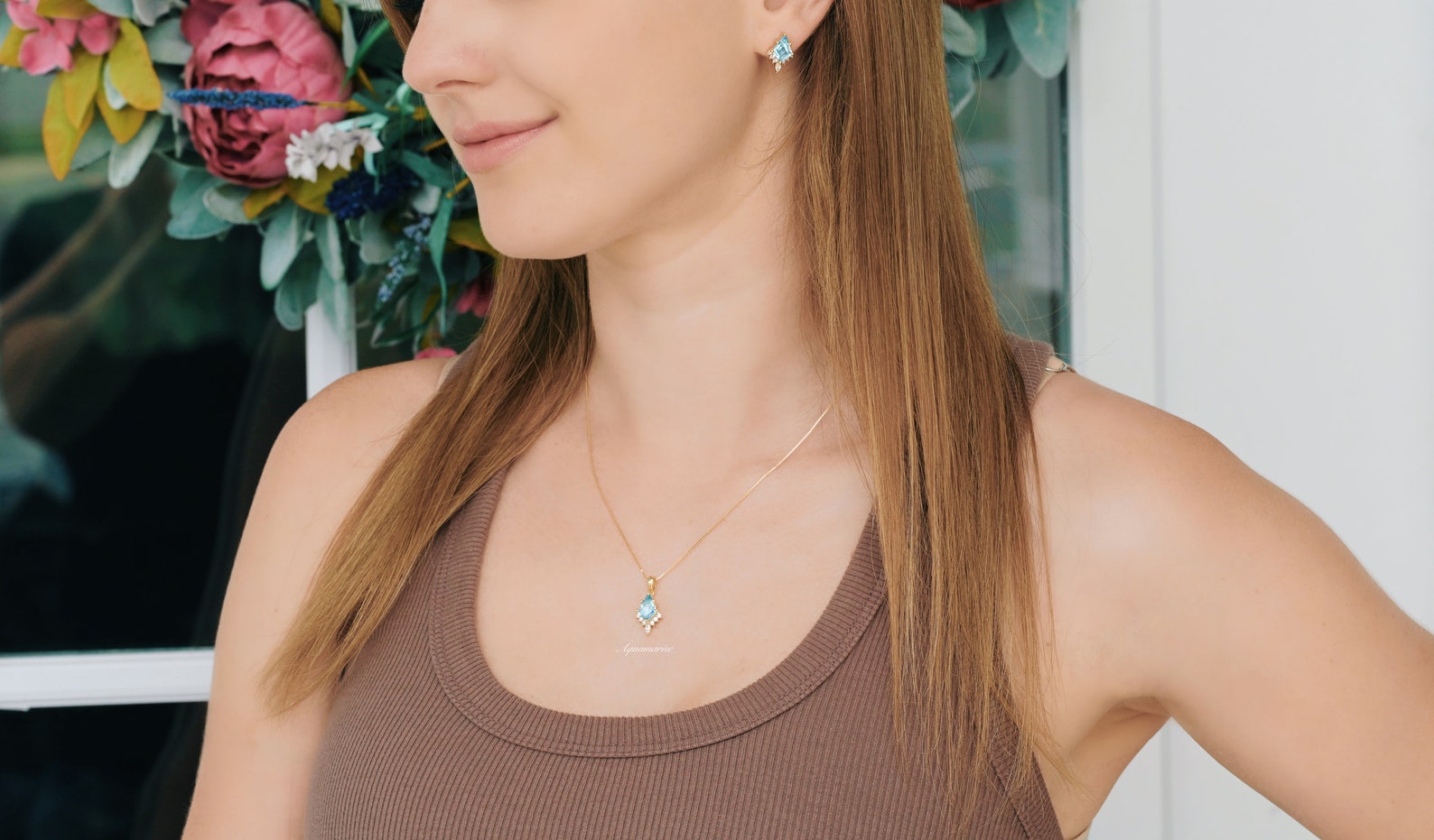 Skye Kite™ Aquamarine Necklace - 14K Yellow Gold Vermeil Pendant Jewelry for Women - Perfect for Weddings, Anniversaries & Everyday Elegance
