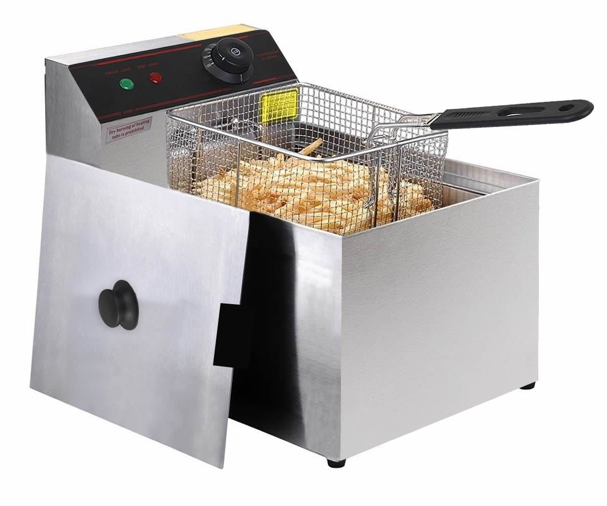 2500W Commercial Electric Deep Fryer with Basket & Scoop - Heavy Duty Tabletop Restaurant Fryer for Fast Food, Chicken Wings, and French Fries