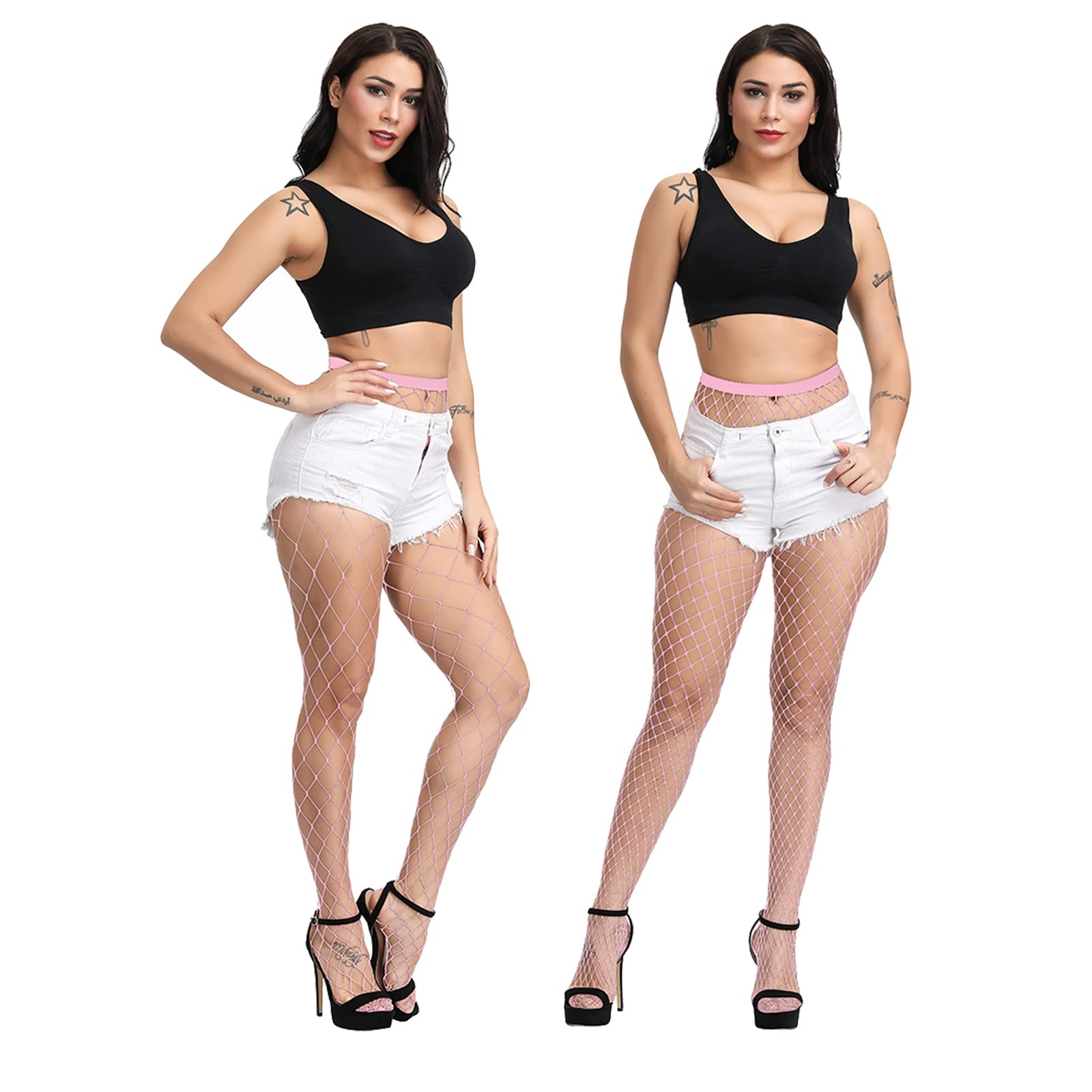 EVERSWE High Waist Fishnet Tights for Women - Sexy Thigh High Suspender Stockings with Garter Belt - Perfect for Halloween, Cosplay, and Night Out Outfits