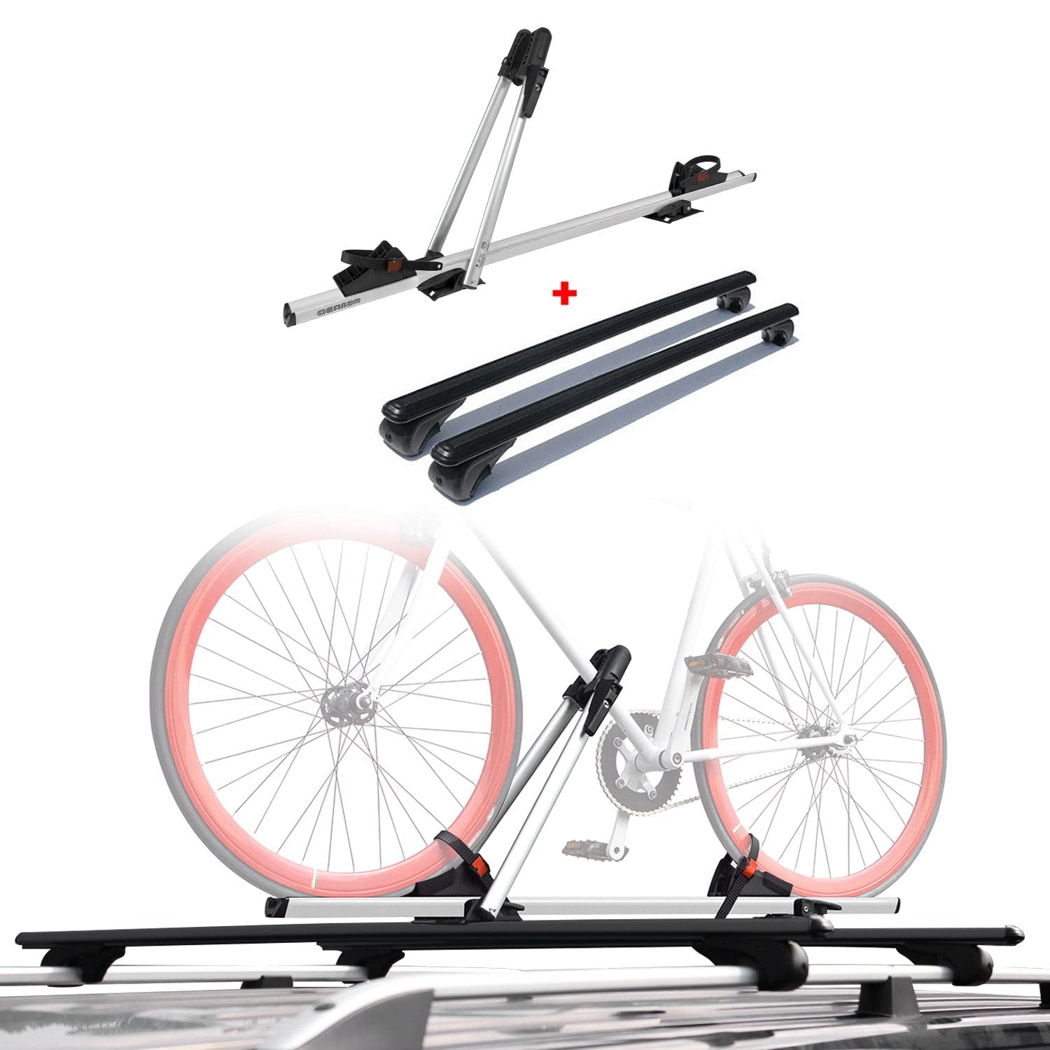 OMAC Universal Roof Rack Cross Bars & Bike Carrier Set - 42
