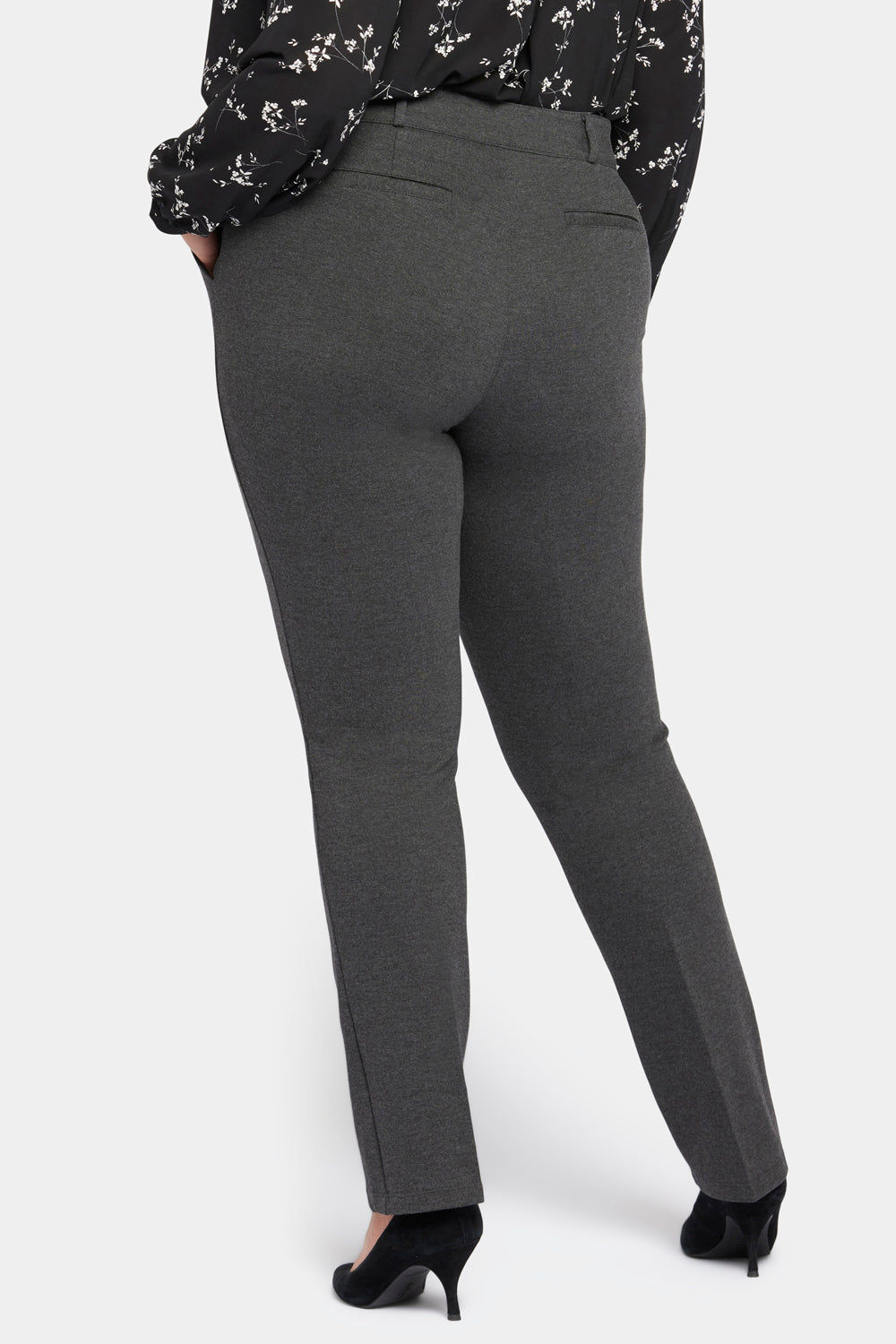 Classic Plus Size Trouser Pants for Women - Charcoal Heathered Stretch Comfort Fit Work Pants for Office & Business Casual Wear