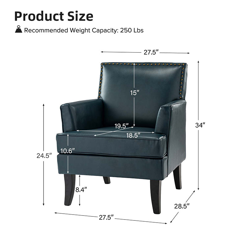 Fatima Vegan Leather Armchair - Modern PU Leather Lounge Chair for Living Room, Office & Bedroom - Eco-Friendly Faux Leather Accent Chair with Sturdy Metal Legs
