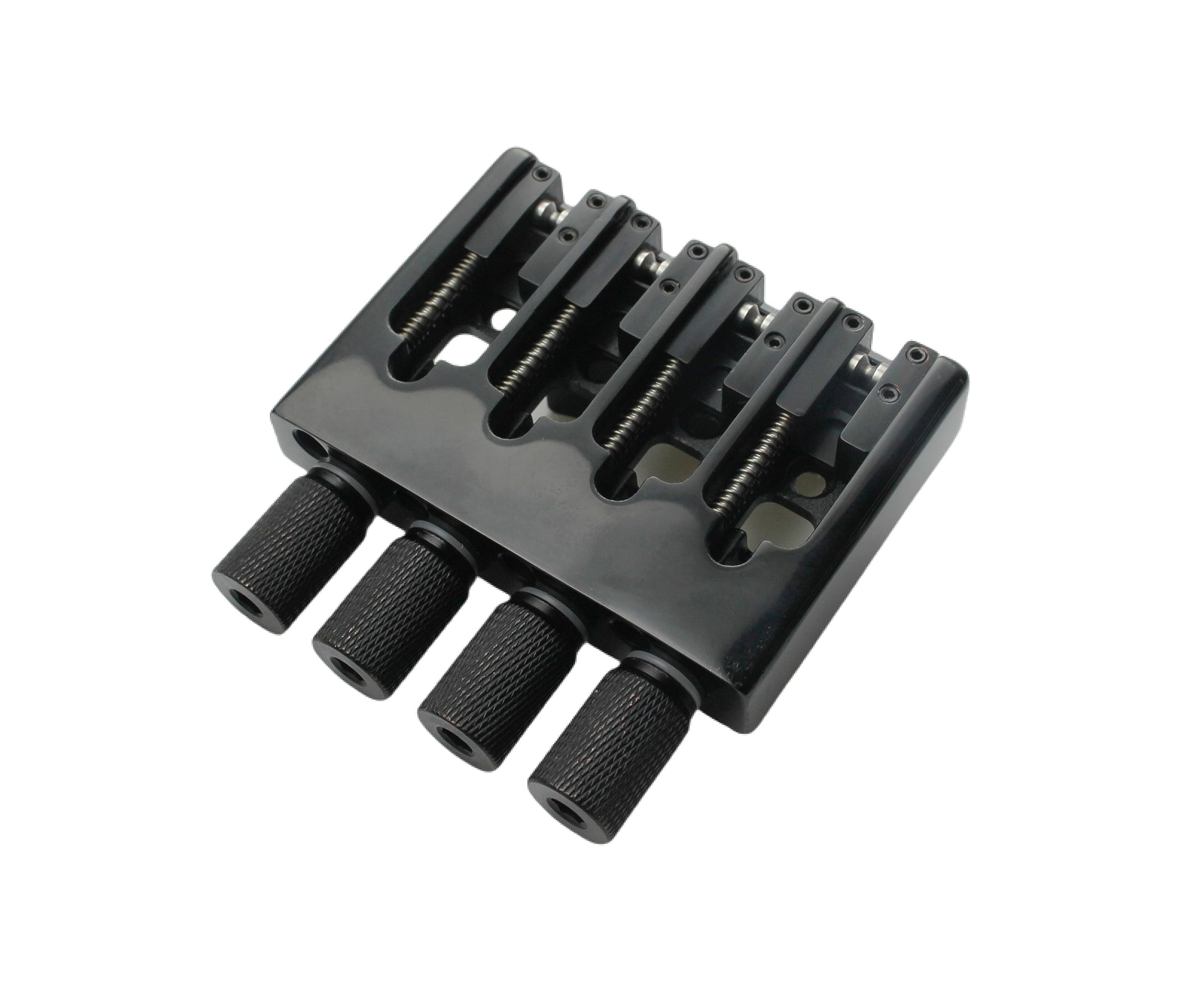 Guyker 4 String Headless Bass Bridge with Adjustable String Spacing - CNC Machined Black Bridge & String Lock (WB004) for Professional Bass Guitar Setup & Performance