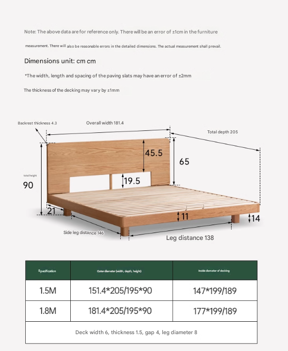 Solid Oak Wood Suspension Bed - King Size Platform Bed Frame with Large Headboard - Perfect for Master Bedroom & Modern Home Decor