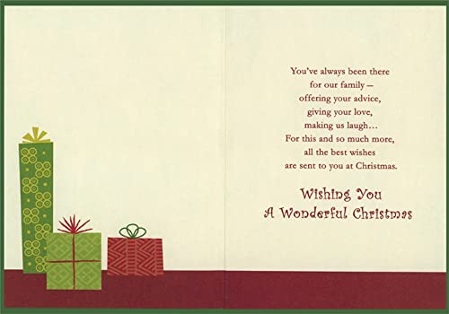 Designer Greetings African American Christmas Card - 5 Green & Red Gifts on Dark Red Background - Perfect for Aunts & Family Holiday Celebrations