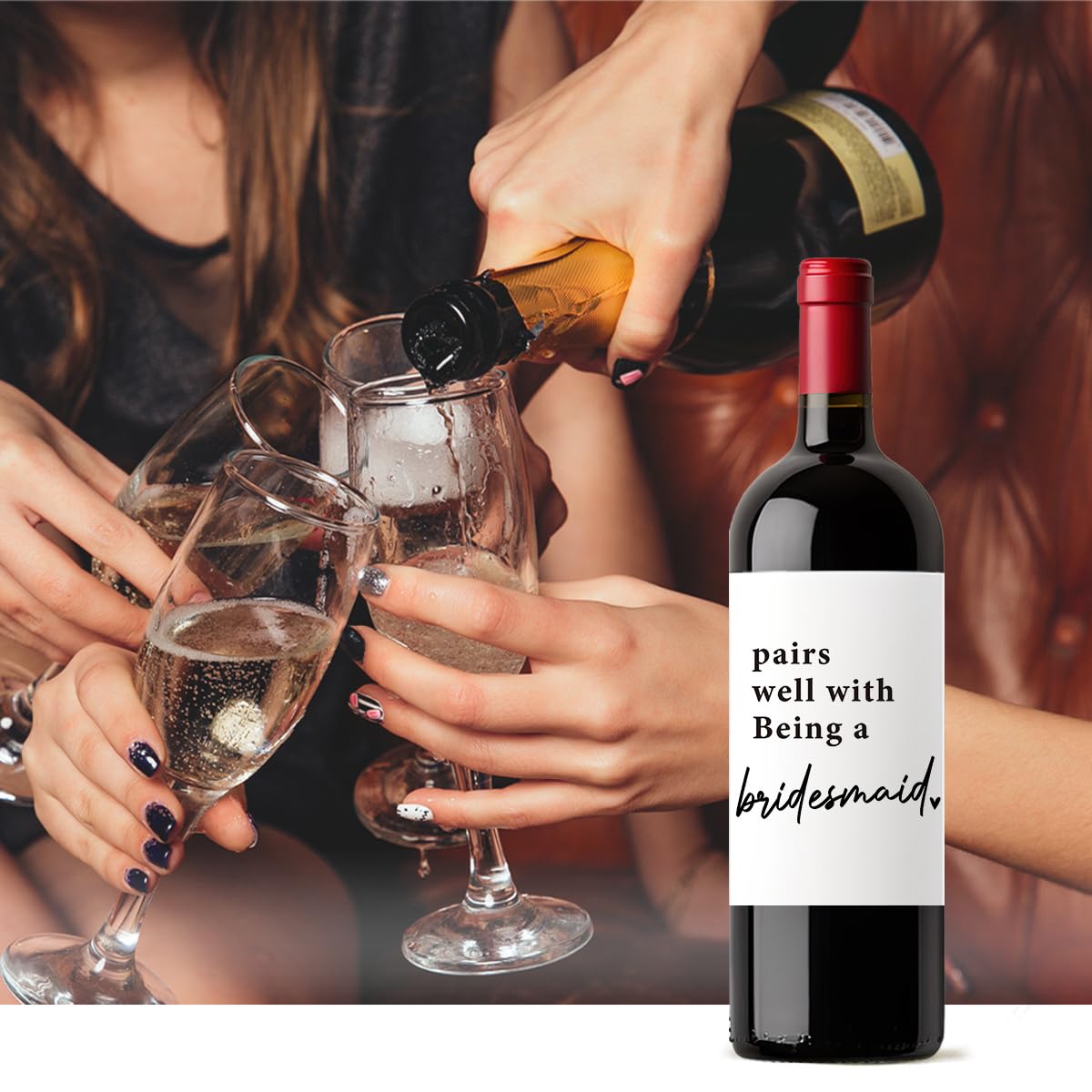 8 Pcs Bridesmaid Wine Labels - Perfect for Bridesmaid Proposal Gifts, Bridal Shower Favors & Wedding Party Decor - 