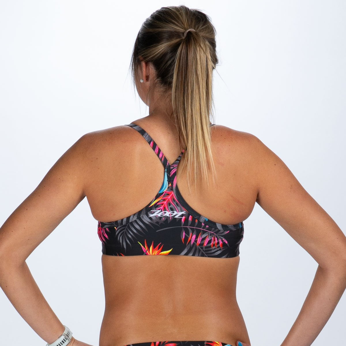 Women's LTD Swim Racerback Bikini Top - Tropical Magic Print | High Support Athletic Swimwear for Surfing, Beach & Pool Workouts | Quick Dry & UV Protection