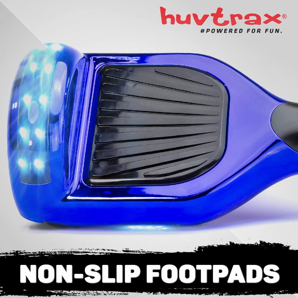 Blue Chrome Hoverboard - 2X Ride Time with Durable Aluminum Wheels | Latest Model for Kids & Adults up to 220lbs | Bluetooth, LED Lights & Carrying Case Included | Perfect for Commuting, Outdoor Fun & Gifts