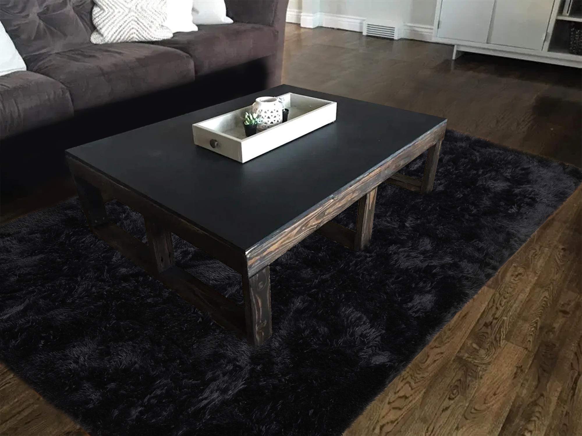 Luxury Fluffy Shag Area Rug - Super Soft & Comfy Modern Carpet for Bedroom, Living Room, Nursery - 3x5 Feet Black - Perfect for Cozy Home Decor & Kids Play Area